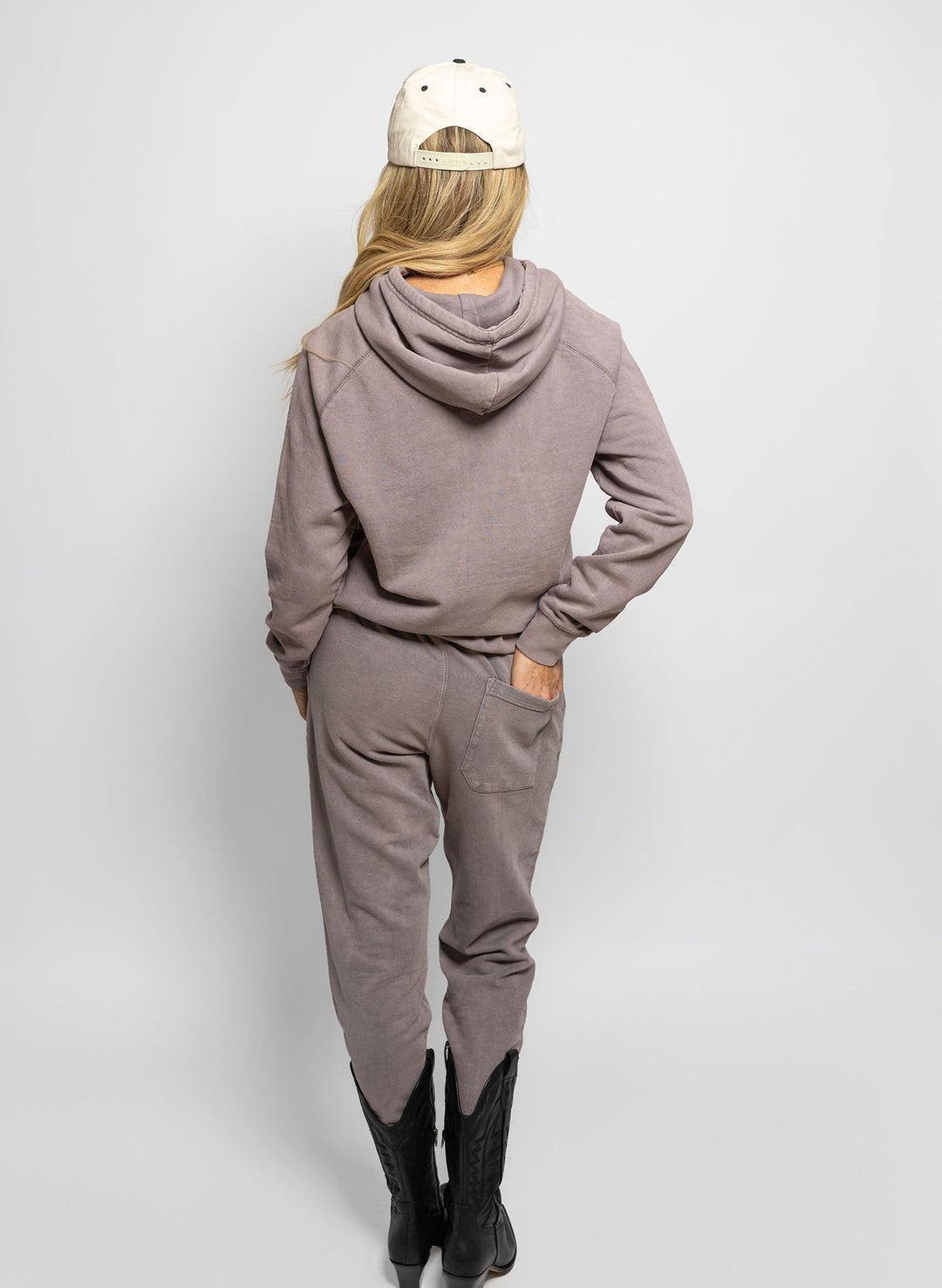 matching loungewear set- relaxed acid wash purple jogger / hoodie set - austin tx graphics.