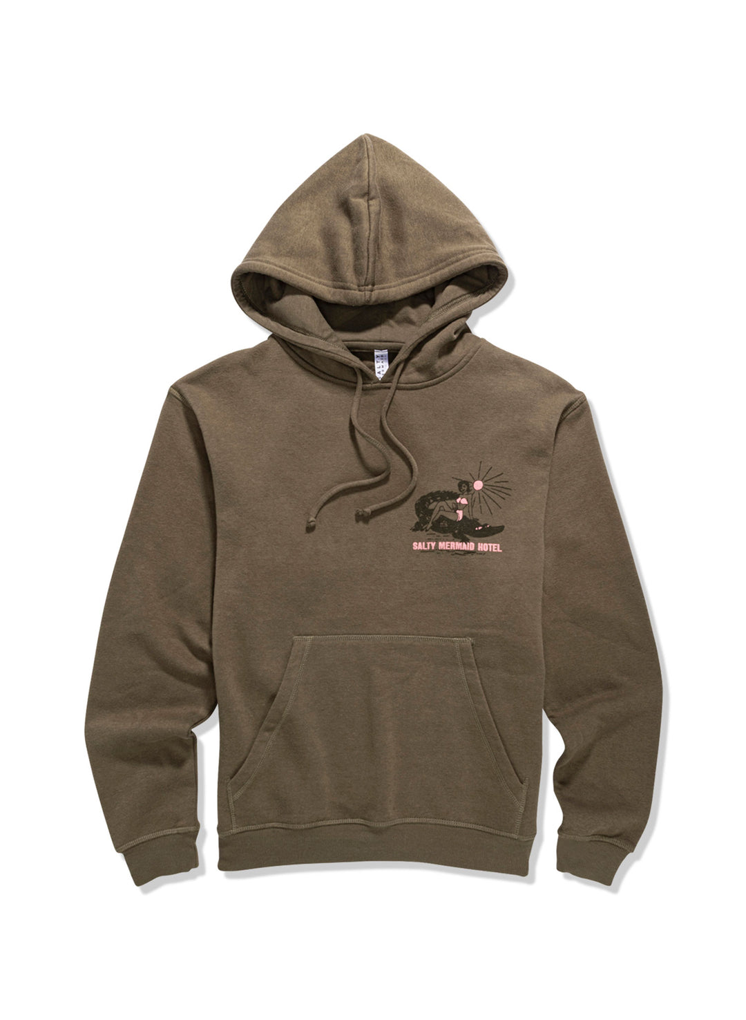 women's florida hoodie green 'salty mermaid hotel' pin up riding an aligator graphic t-shirt