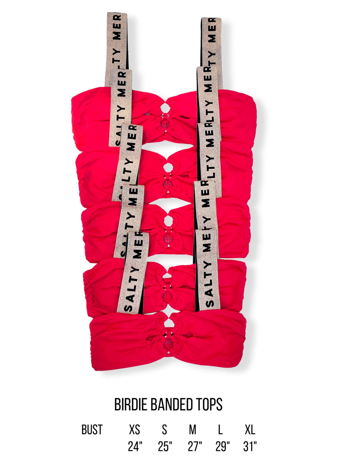 Birdie banded bikini top multipack by Salty Mermaid, cutout bandeau bikini tops with wide logo straps in black and red color options