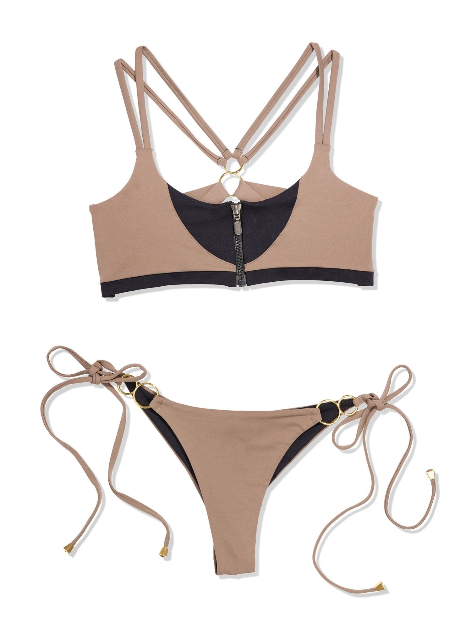 Joey Ring Side-Tie Semi-Brazilian Bikini Bottom - Sand Castle Neutral