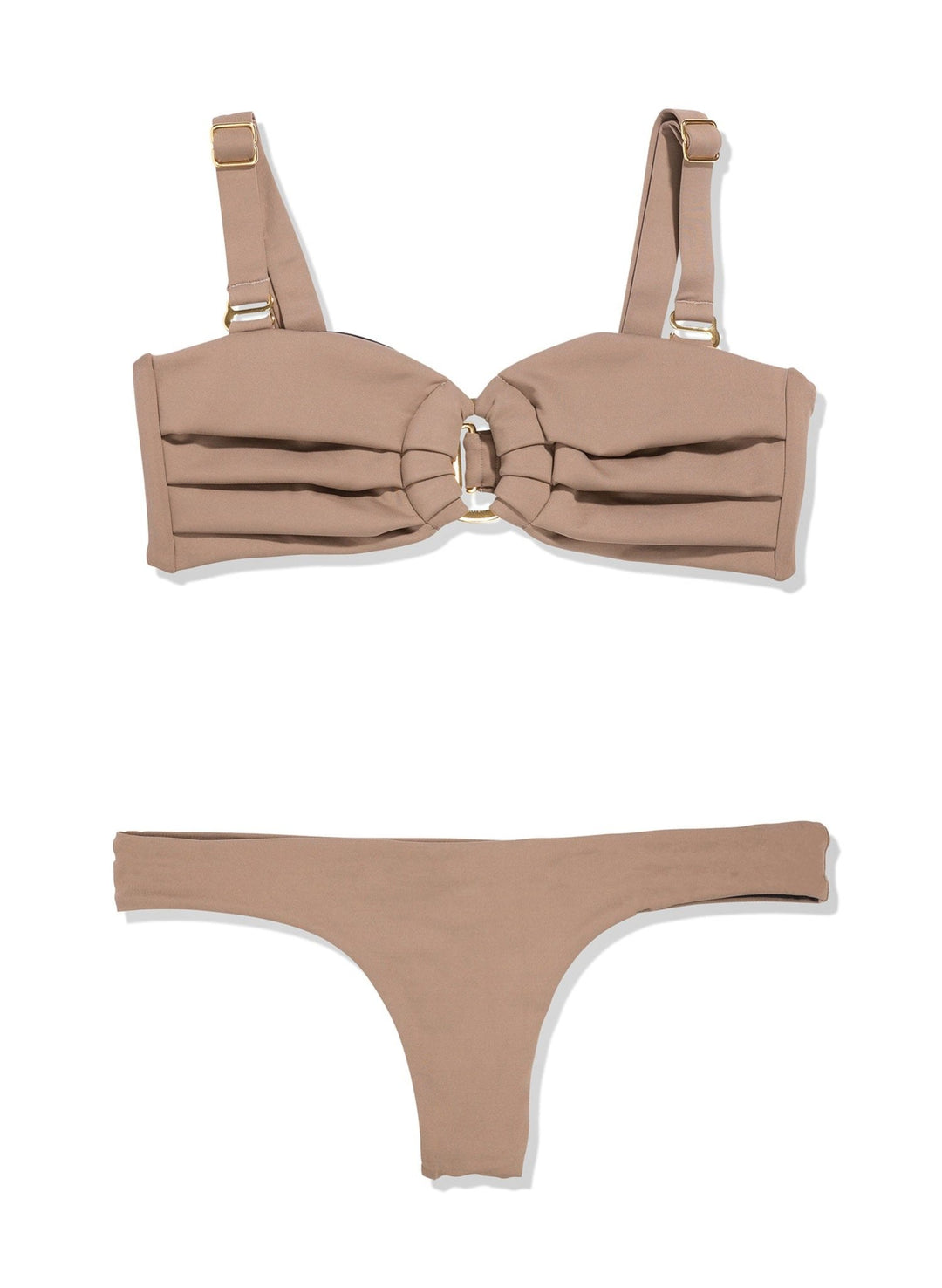 Savanna Pleated Convertible Bandeau Bikini Top - Sand Castle Neutral