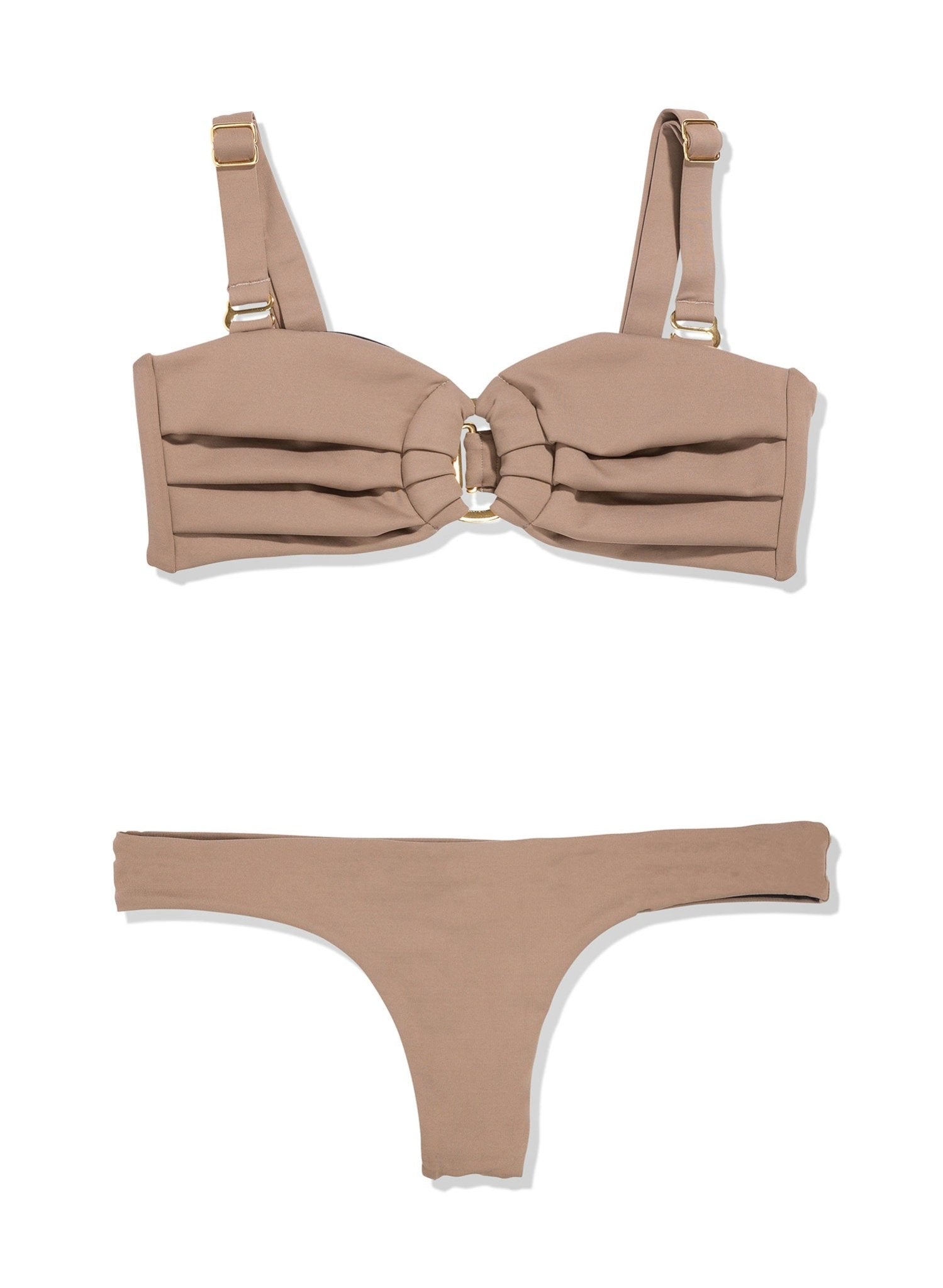 Savanna Pleated Convertible Bandeau Bikini Top - Sand Castle Neutral
