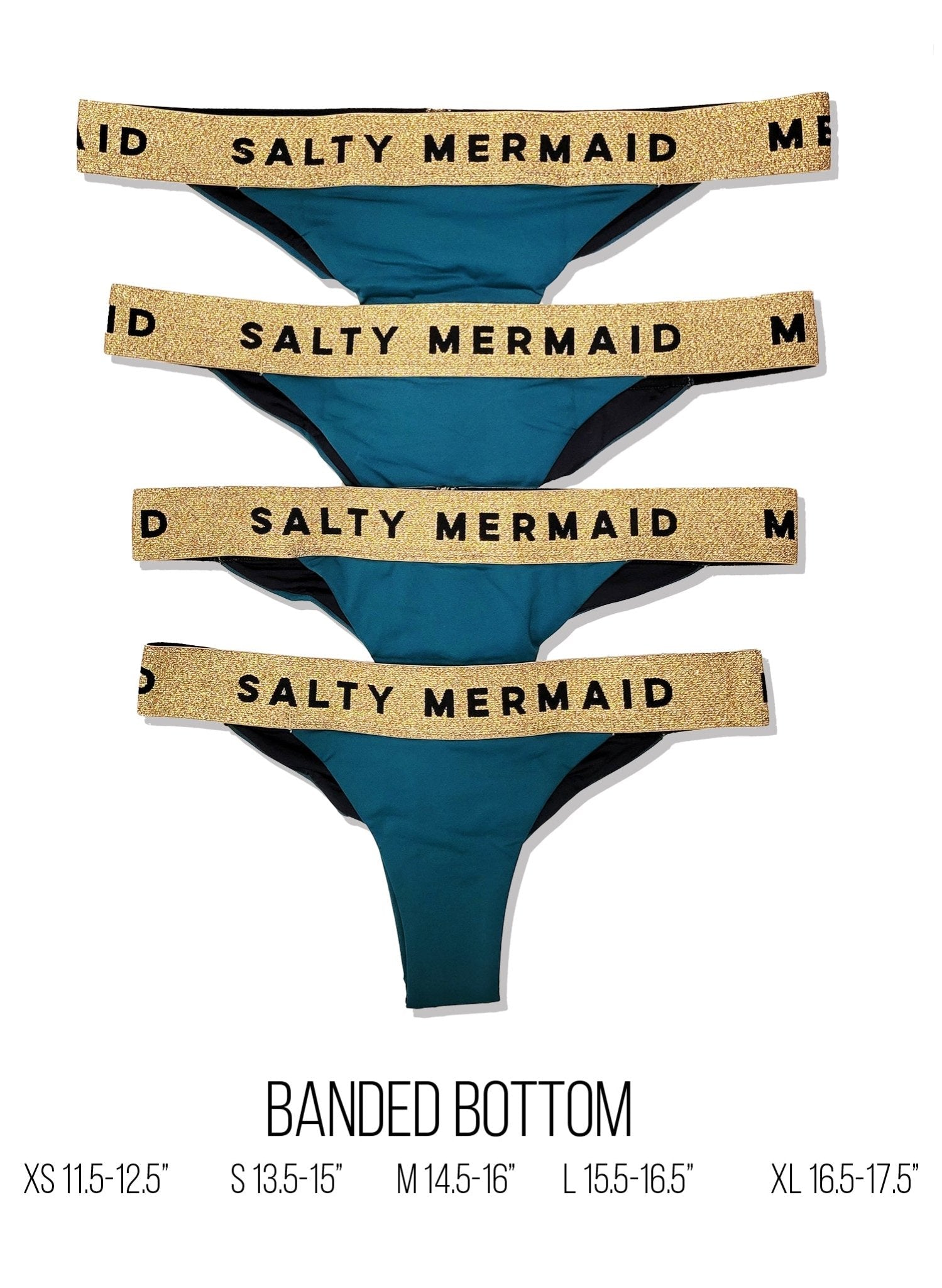 Salty Mermaid signature banded bikini bottom size guide stacked swimsuits