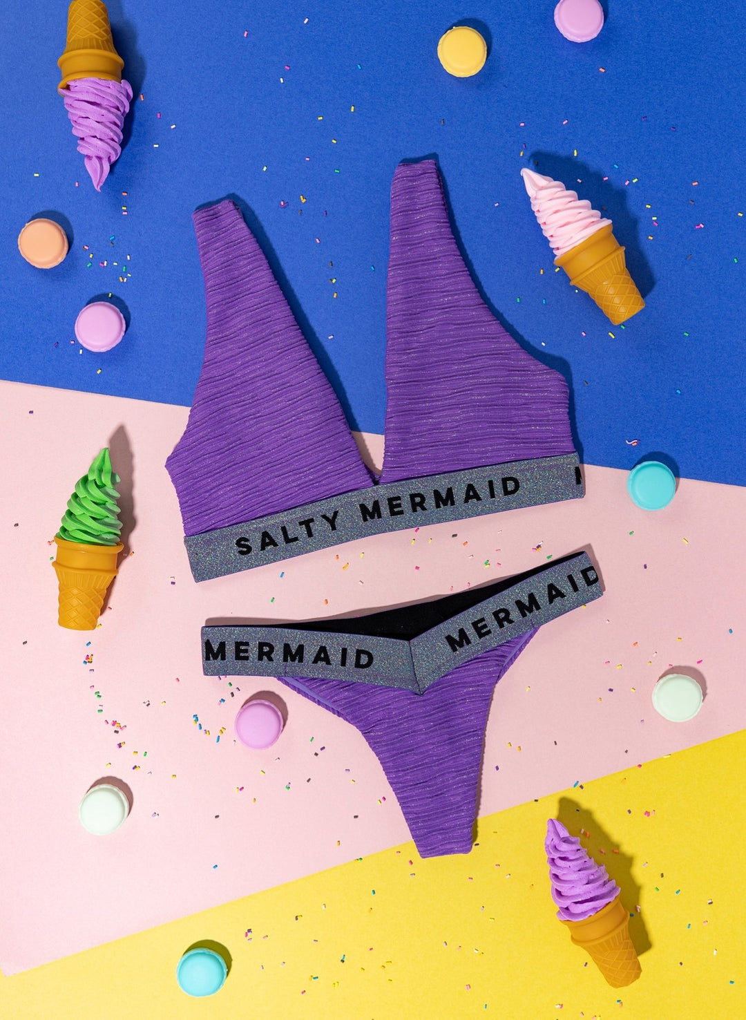 Banded Sport Bikini Top - Lilac Purple / Multi-Shimmer