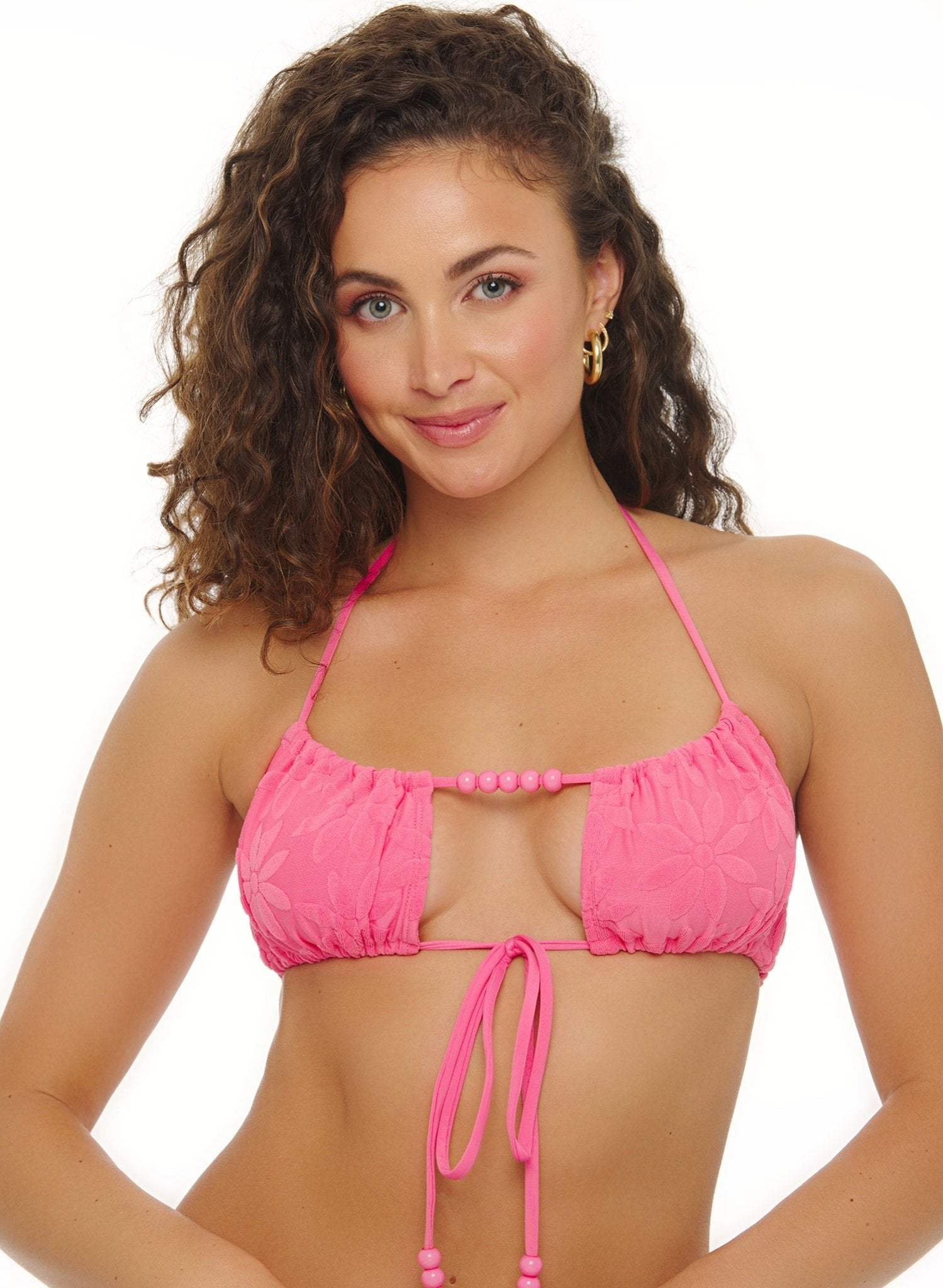 Heather Halter Bikini Top - Ditsy Daisy Pink Terry Cloth