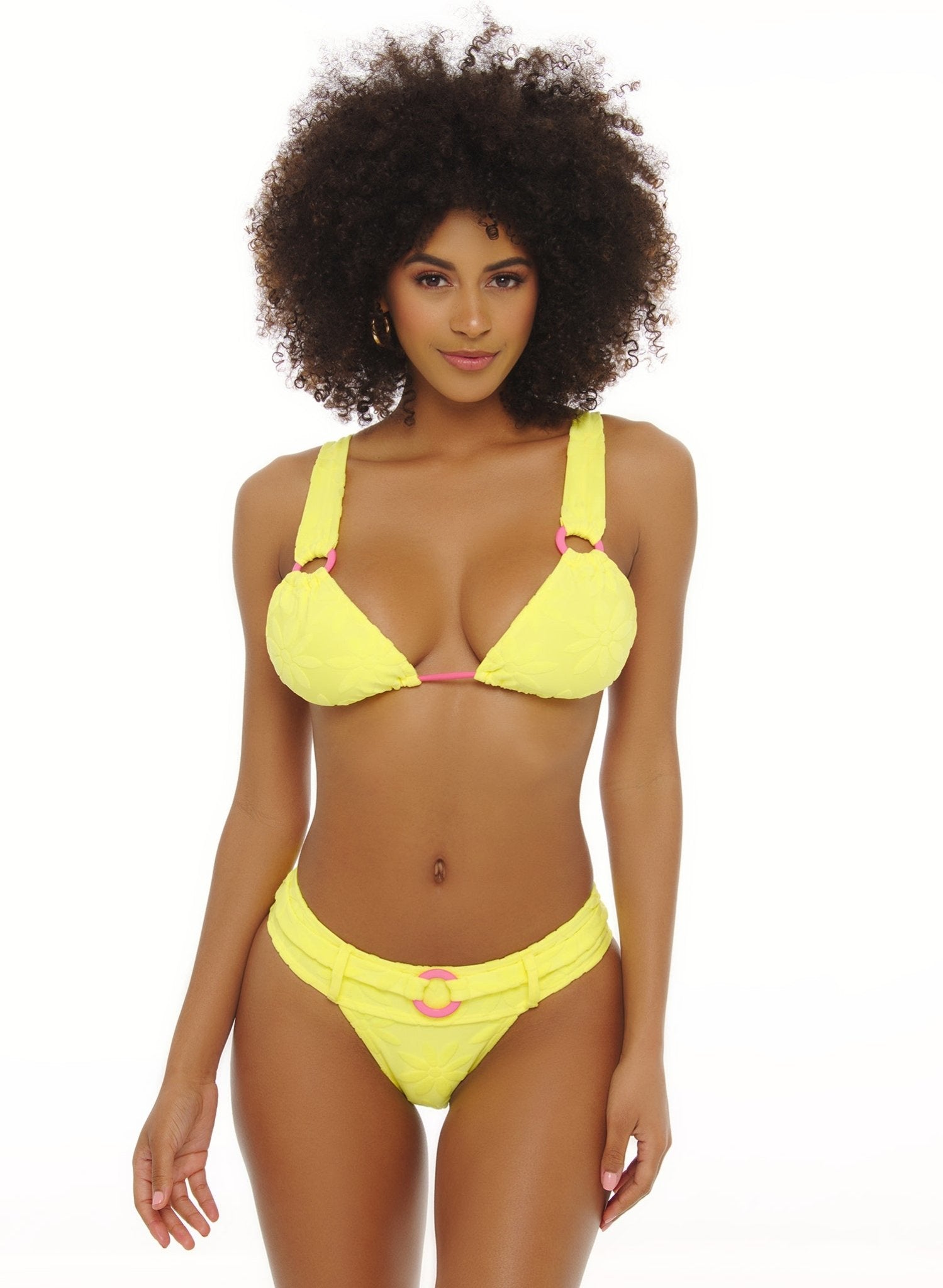 Honey Rider Belted Bikini Bottom - Ditsy Daisy Yellow Terry Cloth