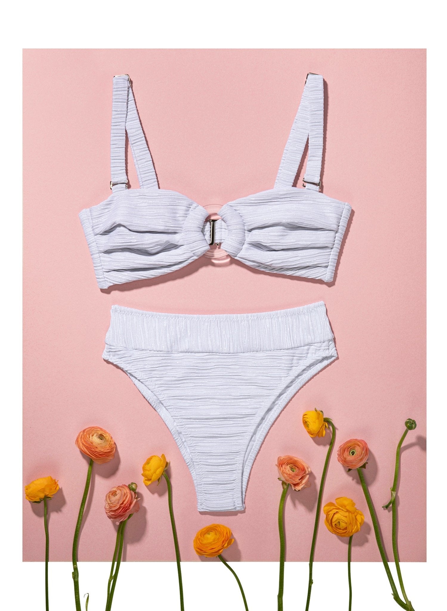 Savanna Pleated Convertible Bandeau Bikini Top - Angel White