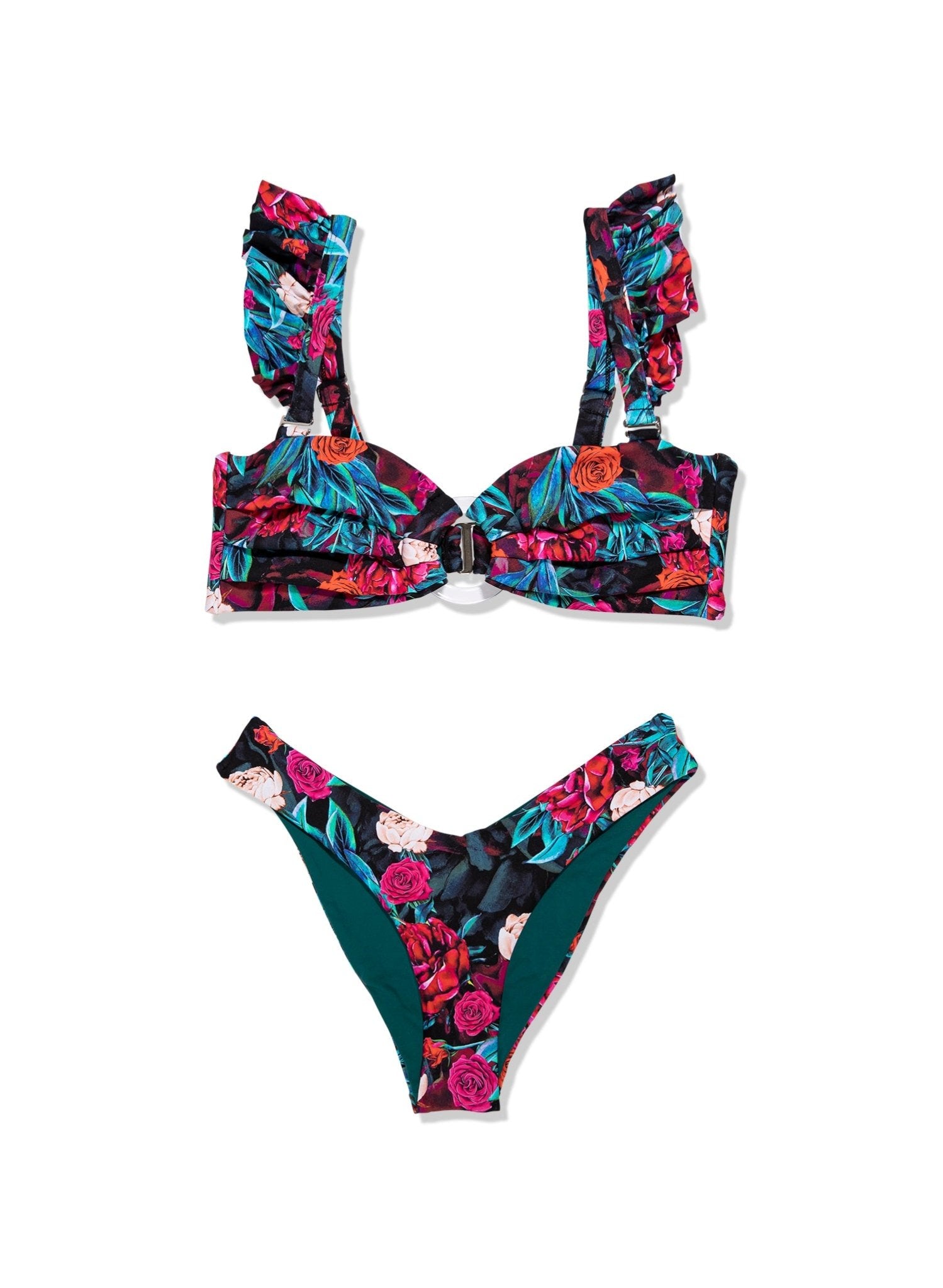 Savanna Pleated Convertible Bandeau Bikini Top - Rose Blossom Floral Print