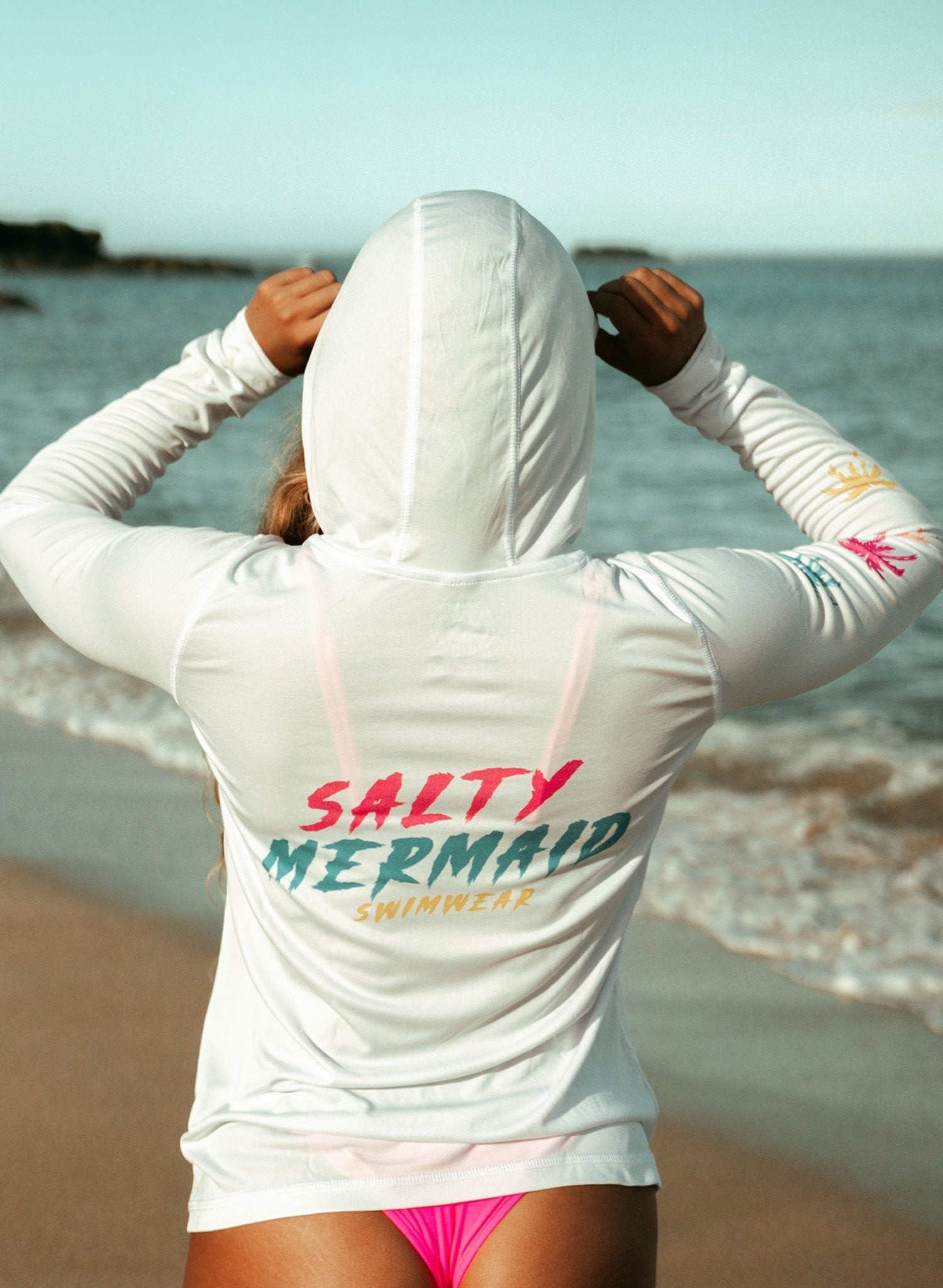 Seas The Day White Eco Solar UPF 50+ Long Sleeve Hoodie