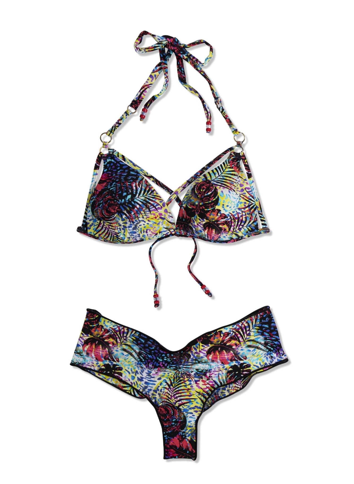 Turner Criss Cross Halter Bikini Top - Leaf It Up To The Sun Abstract Print