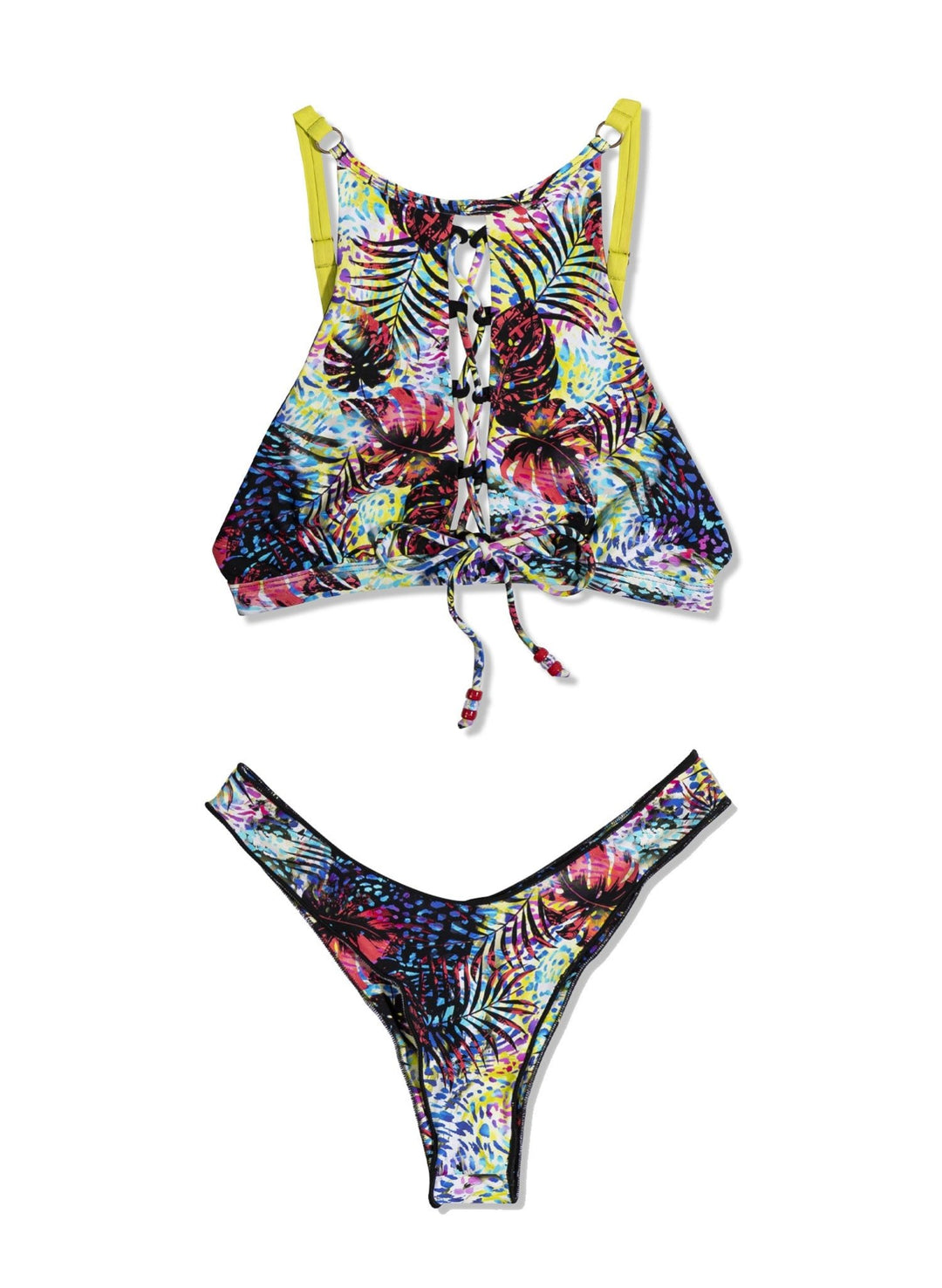 Valentina Laced Front Halter Bikini Top - Leaf It Up To The Sun Abstract Print