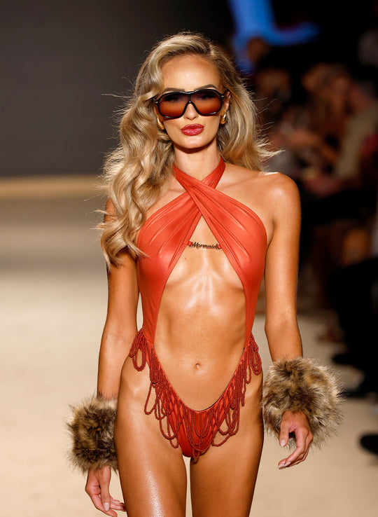 Spicy Orange Halter One-Piece | Miami Swim Week 1 of 1 Runway Sample