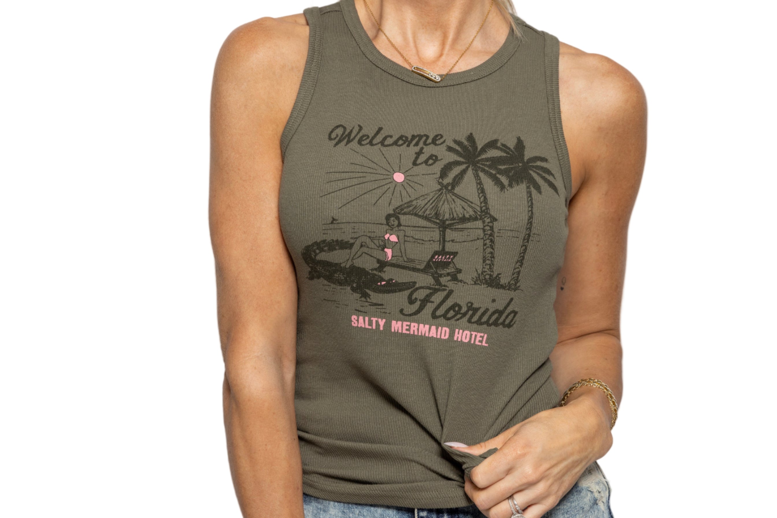 Welcome to Florida Women's Green Fitted Tank Top