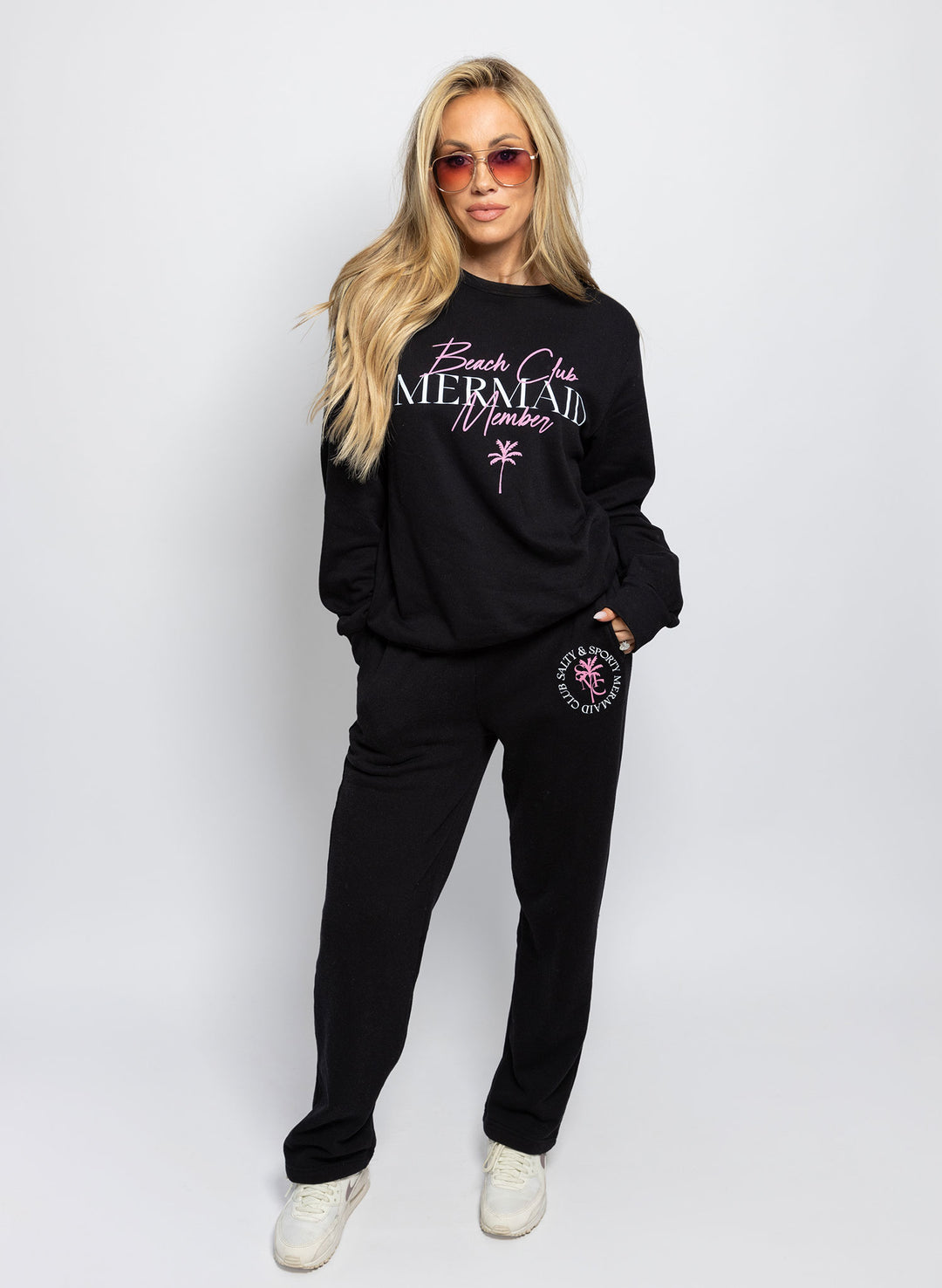 Mermaid Beach Club Member Black Wide-Leg Sweatpants