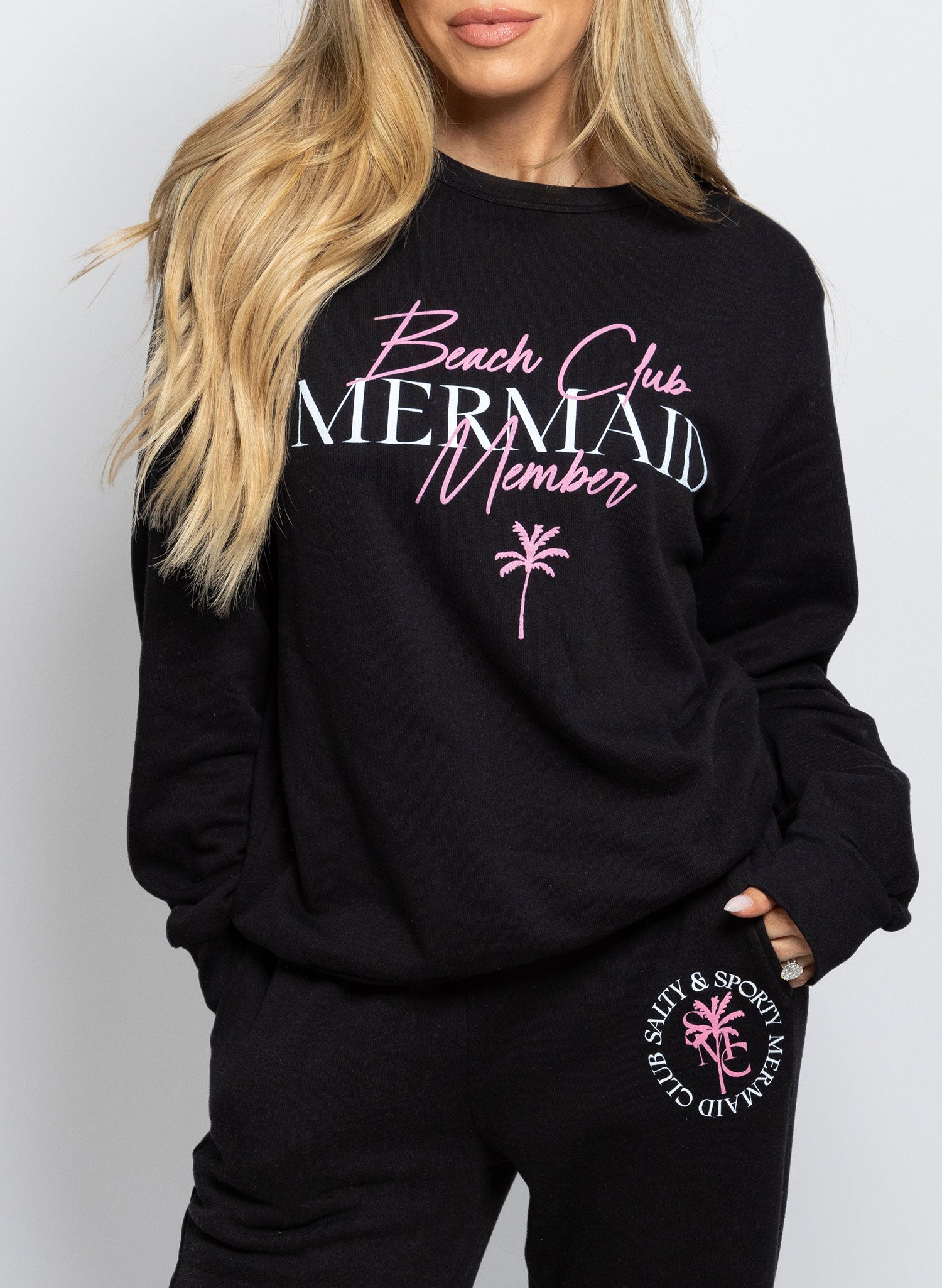 Mermaid Beach Club Member Black Crewneck Sweatshirt