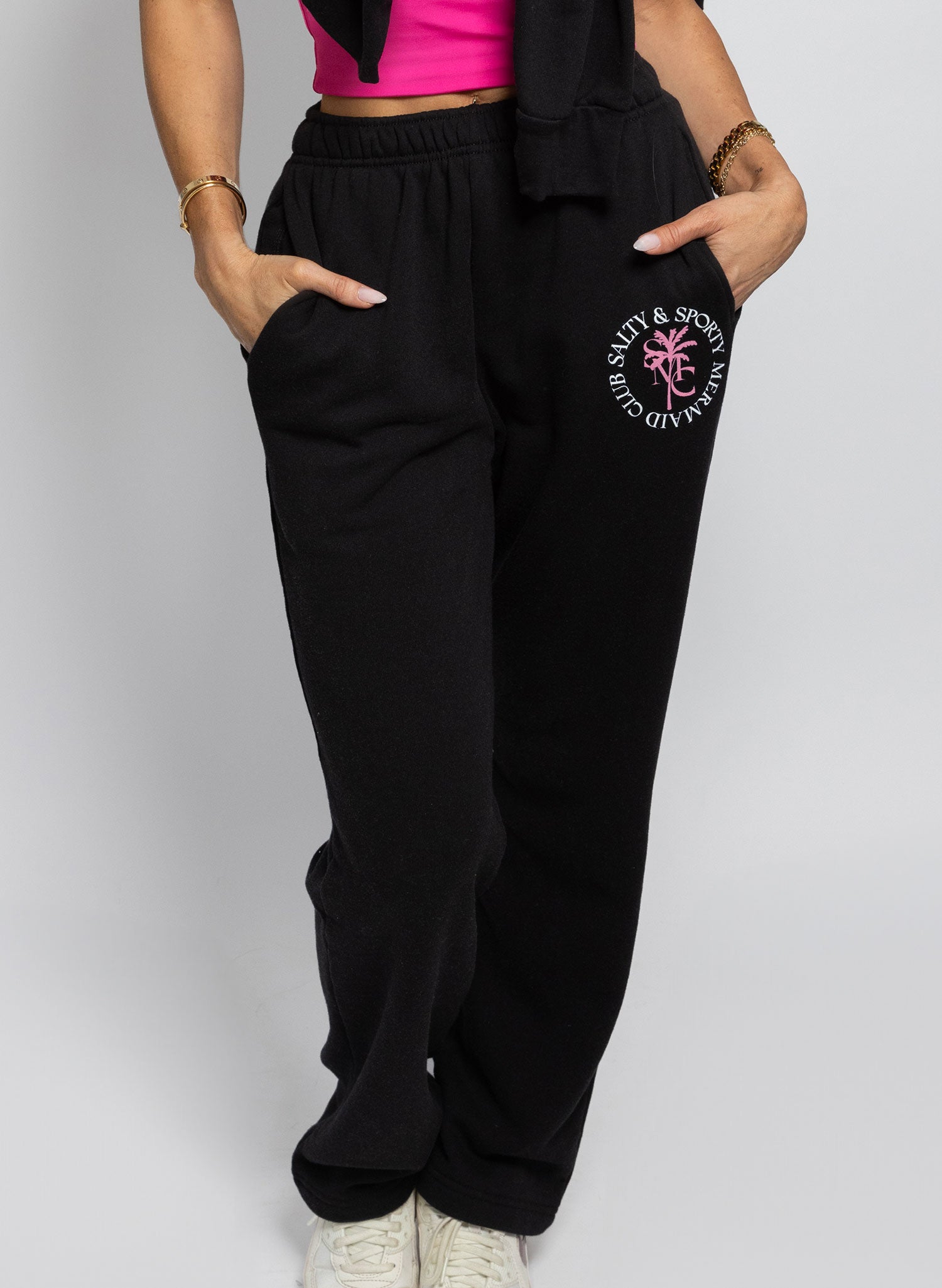 Mermaid Beach Club Member Black Wide-Leg Sweatpants