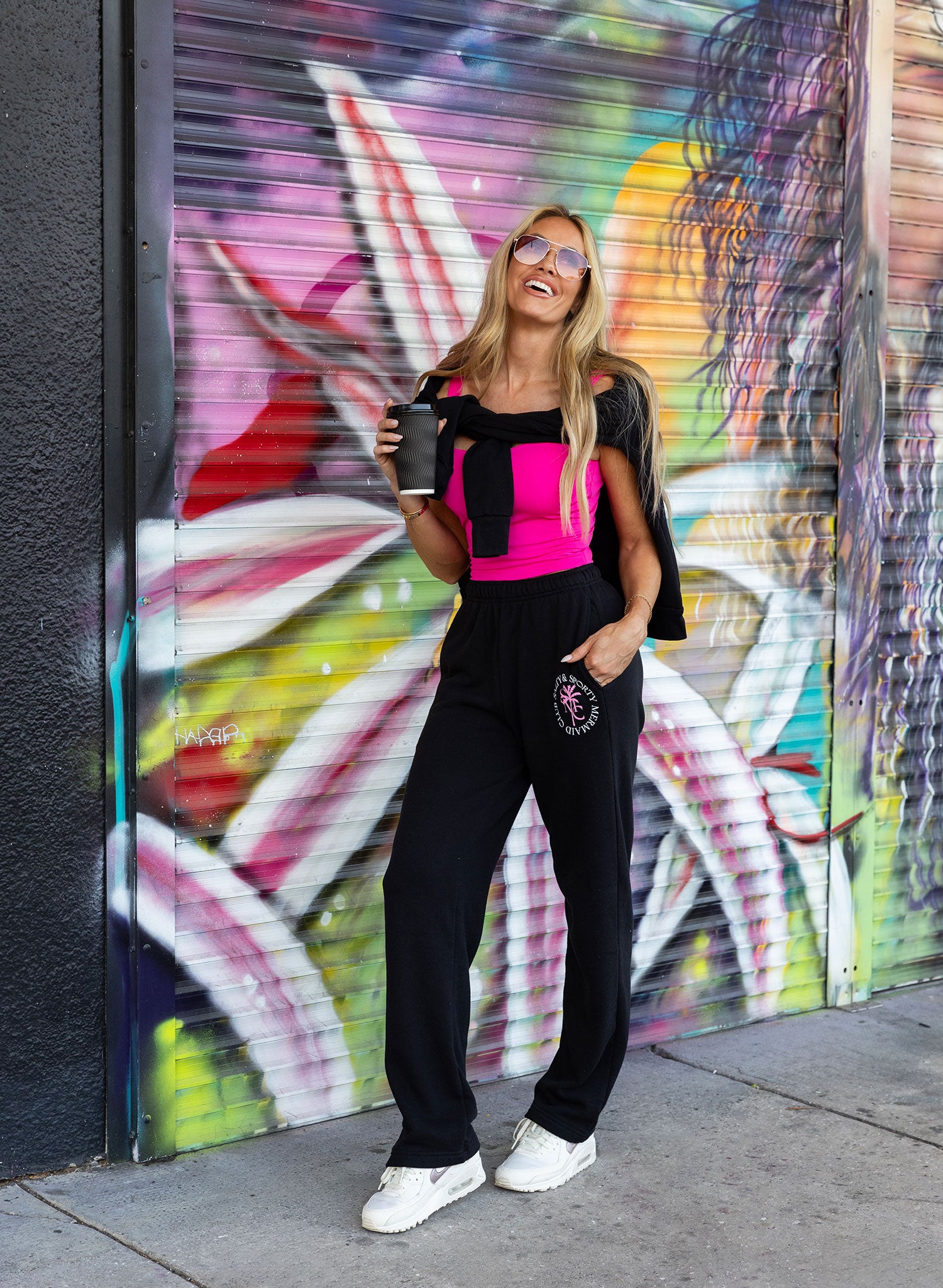Mermaid Beach Club Member Black Wide-Leg Sweatpants