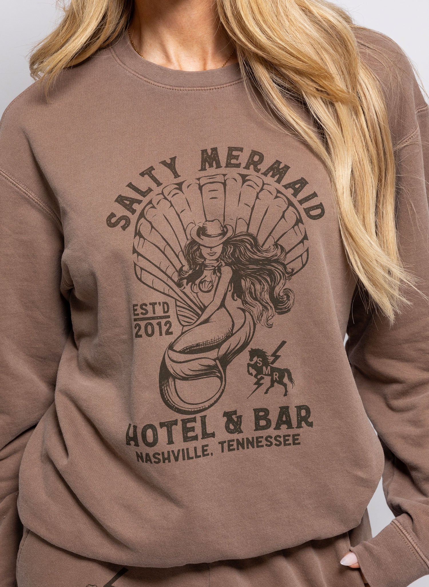 Nashville Salty Mermaid Hotel & Bar Brown Crewneck Sweatshirt