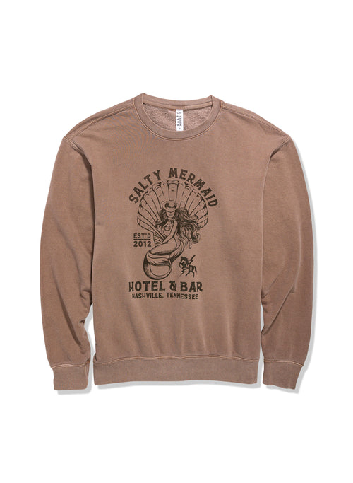 women's nashville sweatshirt - brown - salty mermaid- with western mermaid graphic 