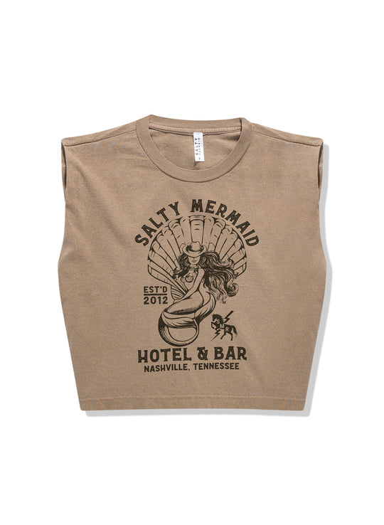 Women's Nashville Sleeveless crop tee - stone brown by salty mermaid- featuring mermaid inspired shell graphic