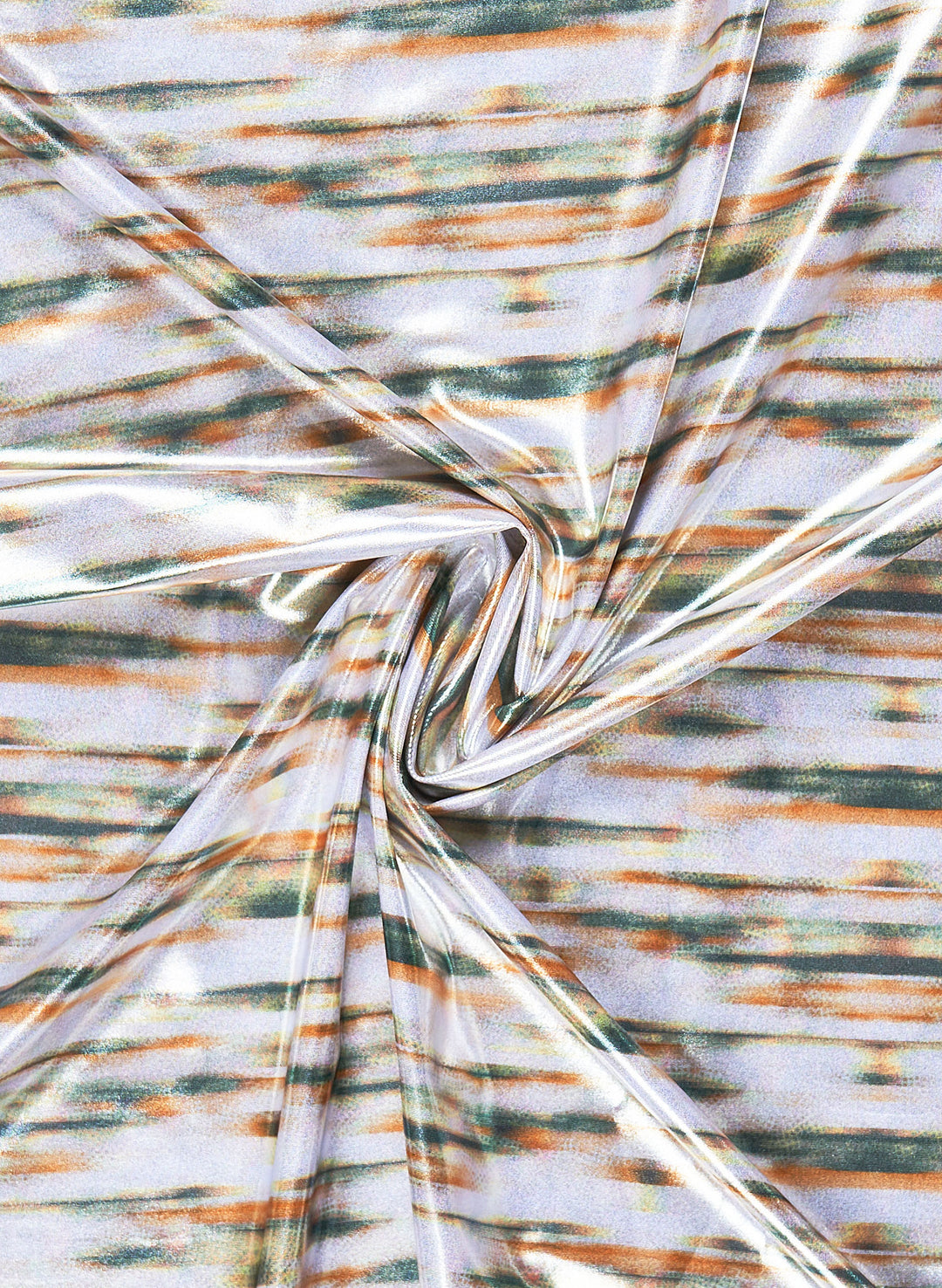 Salty Mermaid Coastal Mirage print—ivory, green and orange shimmery, soft-focus stripes with a luxe finish