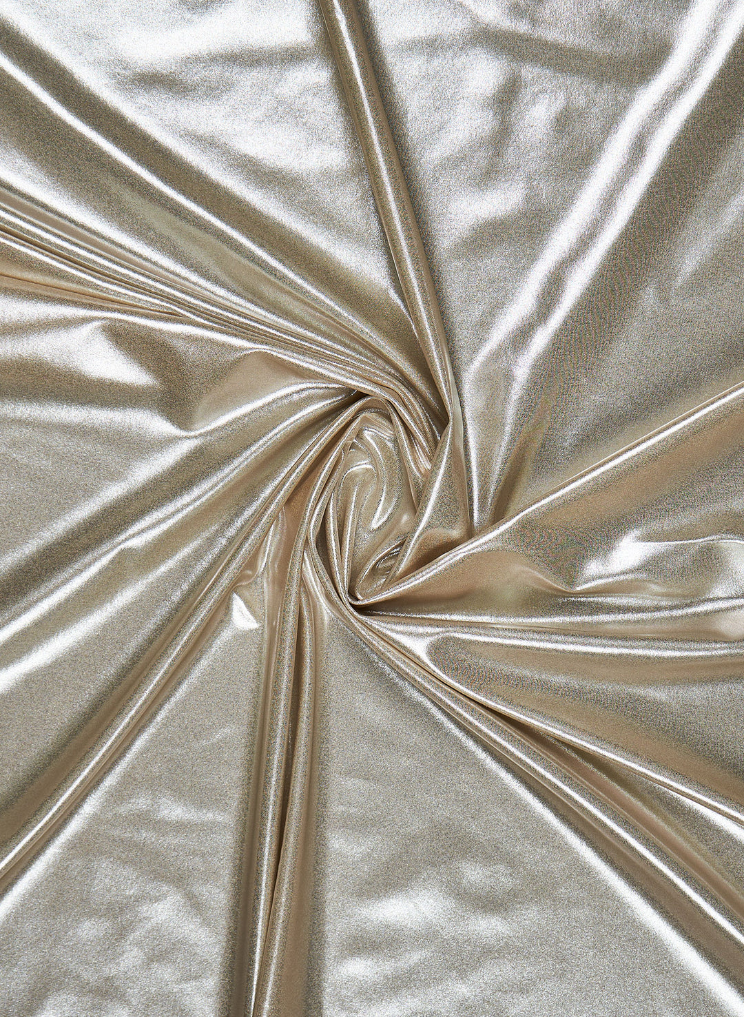 Sun Forged Gold metallic swim fabric close-up with glossy shine, Salty Mermaid swimwear