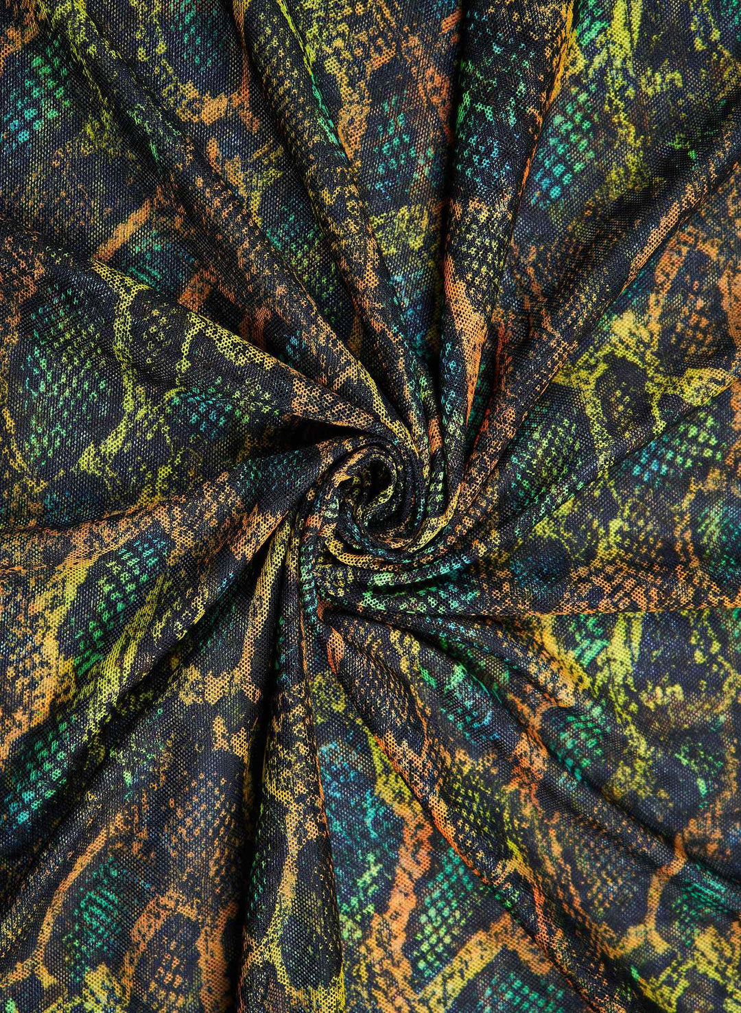 Exotic snake print swim fabric in green and gold, Snake Charmer pattern—Salty Mermaid swimwear