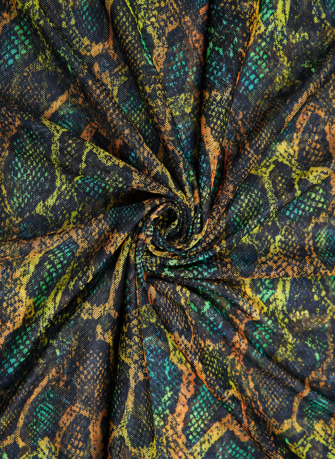 Exotic snake print swim fabric in green and gold, Snake Charmer pattern—Salty Mermaid swimwear
