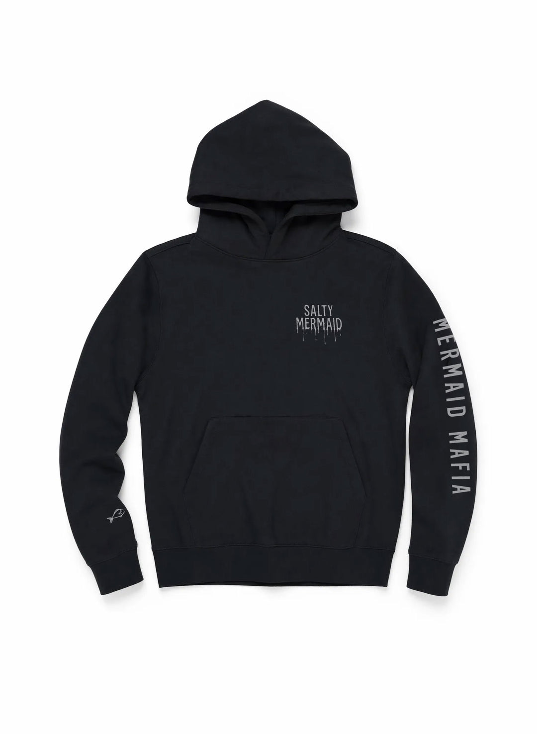 Black oversized hoodie with Salty Mermaid chest logo, kangaroo pocket, cotton-blend fleece - mermaid mafia hoodie