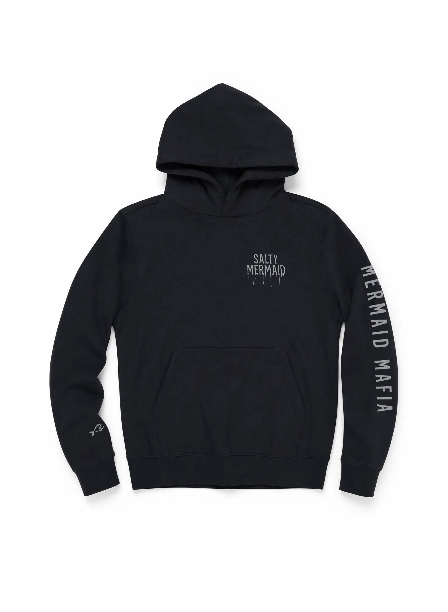 Black oversized hoodie with Salty Mermaid chest logo, kangaroo pocket, cotton-blend fleece - mermaid mafia hoodie