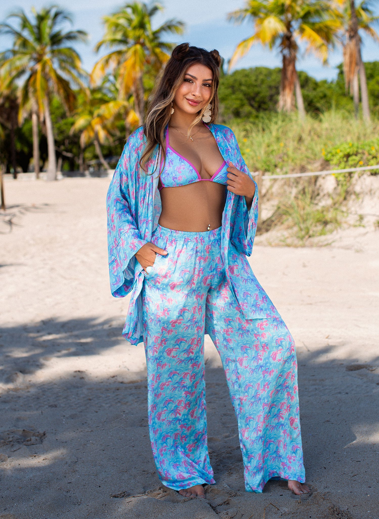 Women's Wide-Leg Cover-Up Pants - Paradise Palms Print | Salty