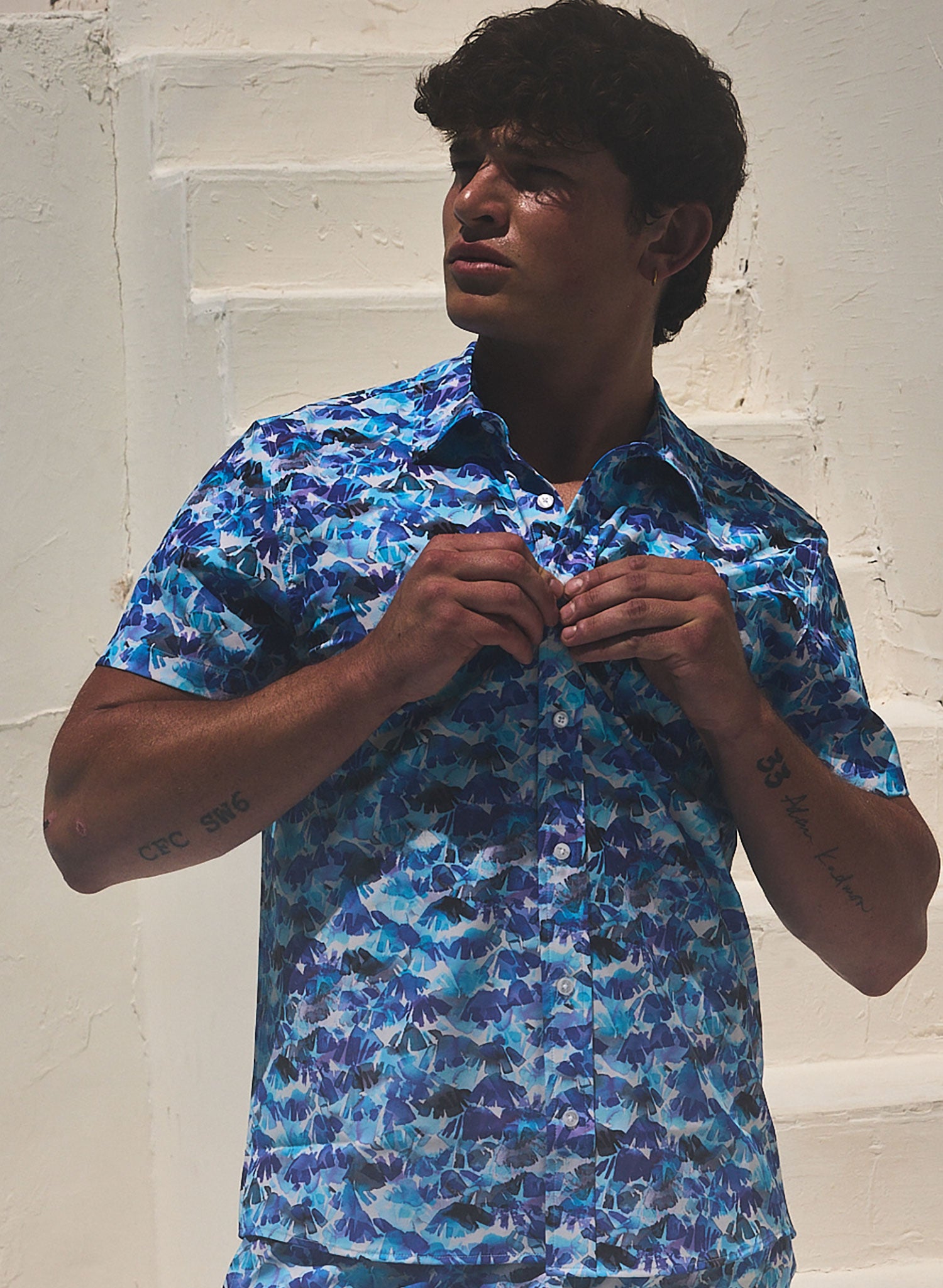 Men's Button-Down Shirt - Blue Saltwater Petals Print