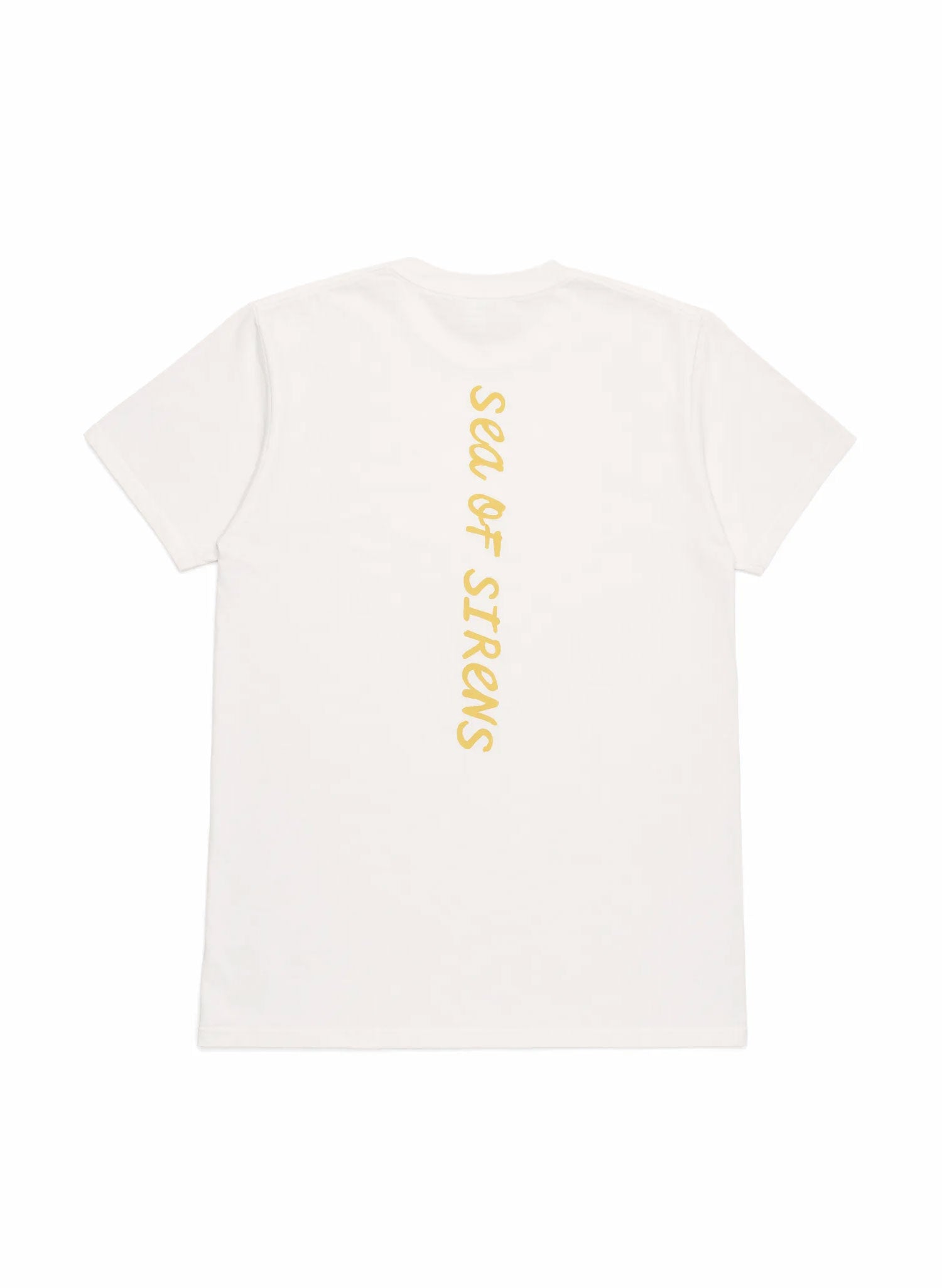 salty mermaid swimwear sea of sirens t-shirt back print in yellow casual beach t-shirt