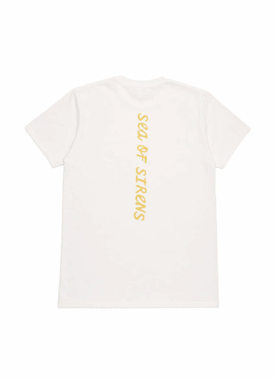salty mermaid swimwear sea of sirens t-shirt back print in yellow casual beach t-shirt