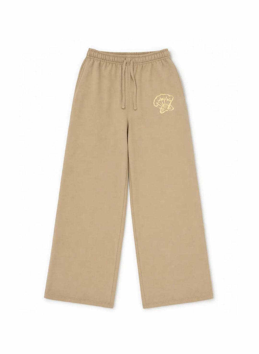 Sand oversized wide-leg sweatpants with seashell hip print, elastic drawstring waist, Salty Mermaid