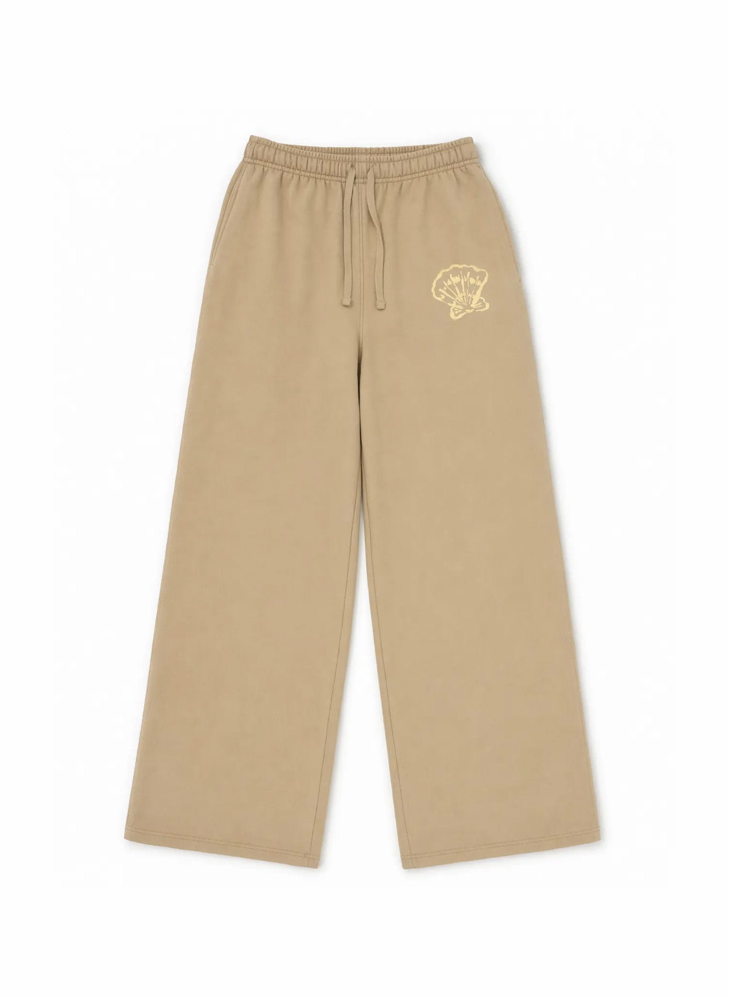 Sand oversized wide-leg sweatpants with seashell hip print, elastic drawstring waist, Salty Mermaid