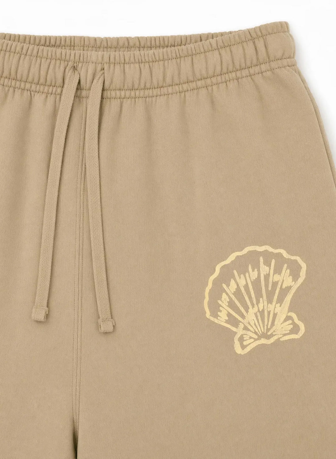 Salty Mermaid Siren Sunset sand wide-leg sweatpants, elastic drawstring waist, seashell hip graphic, cozy fleece