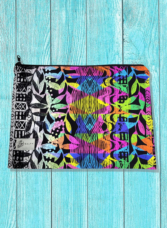 bikini zipper pouch in florals print with rainbow colors by salty mermaid.