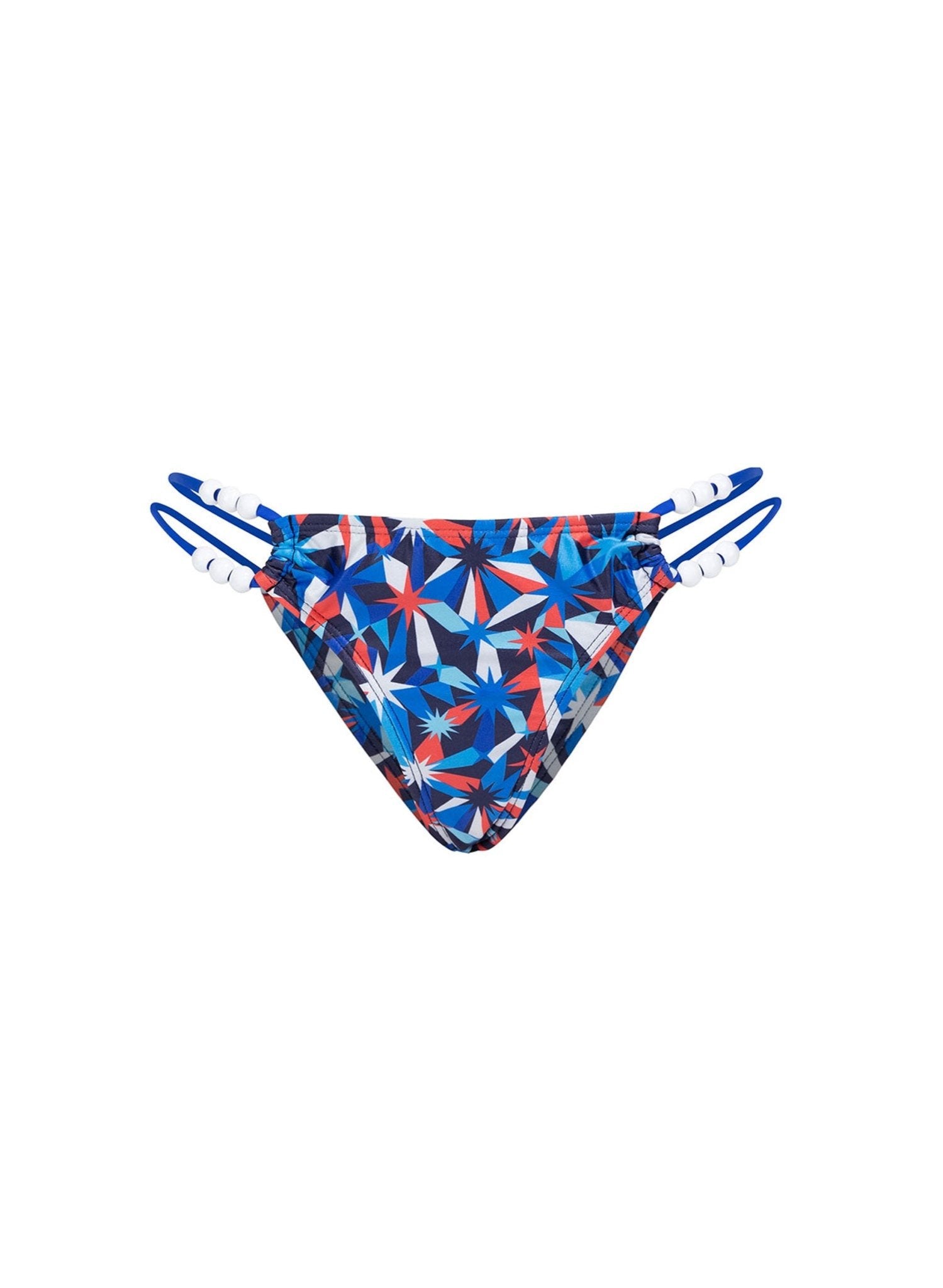 Dylan Double Strap Beaded Bikini Bottom - Red White & Blue Fireworks Print