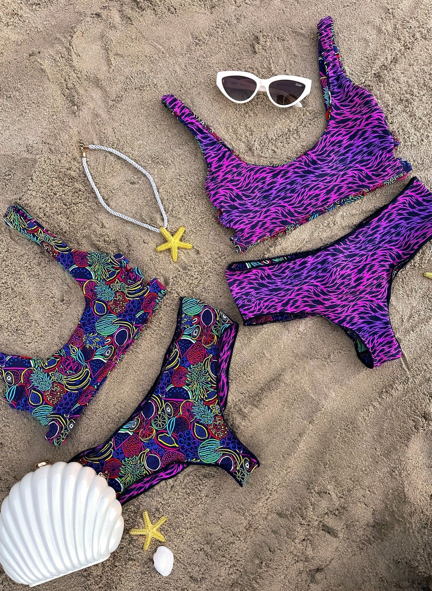 Emma Ring-Side Scoop Neck Reversible Bikini Top - Fruit Loop / Point Break