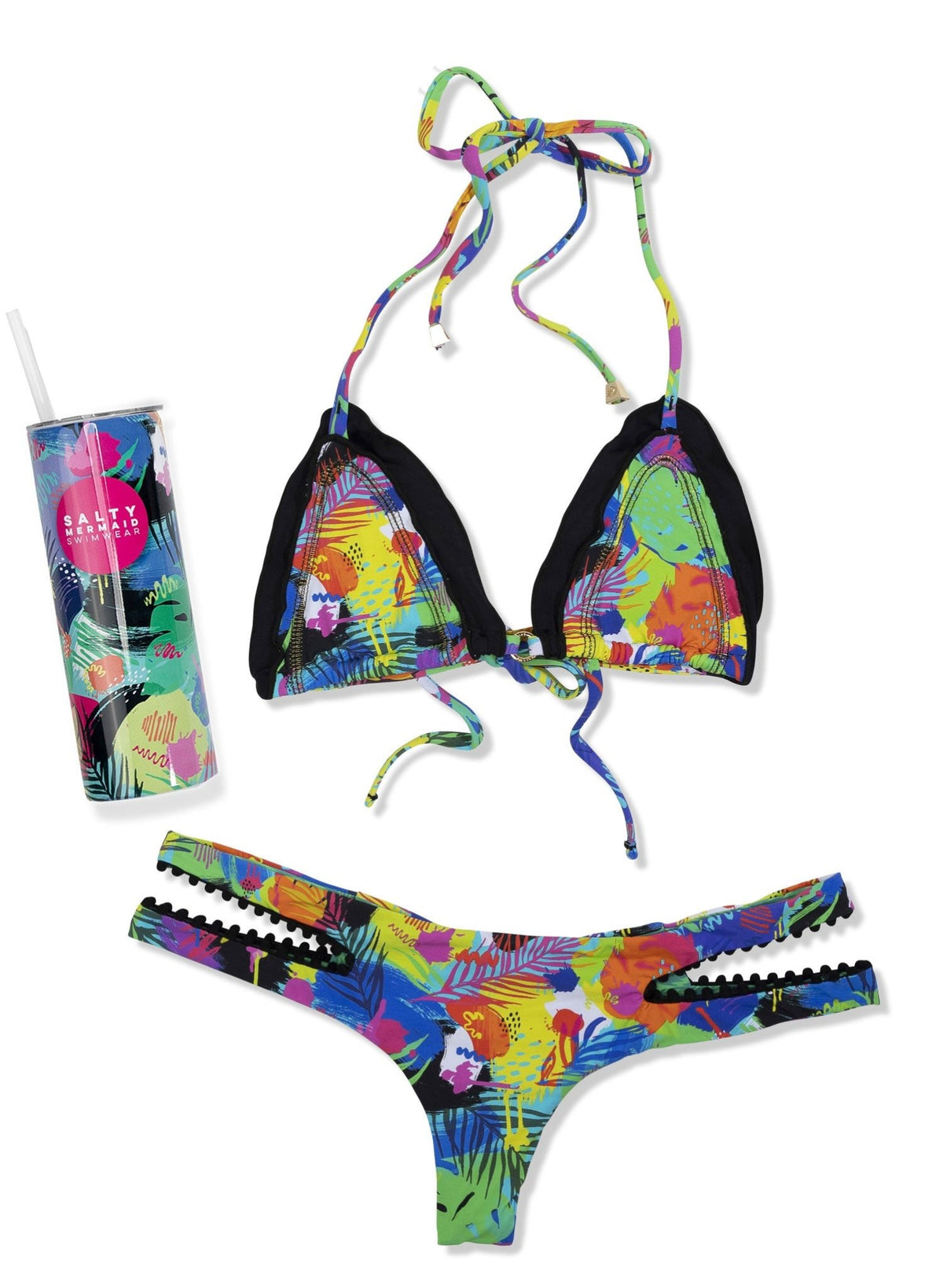 Honey Triangle Bikini Top - Cannon Bomb Neon Graffiti Print