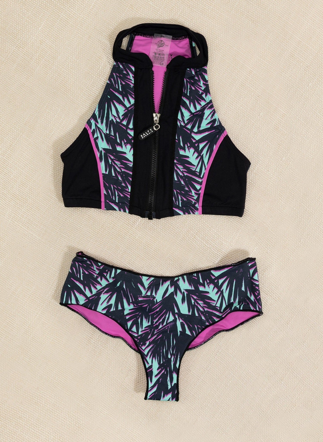 Riley Boy Short Bikini Bottom - Shady Beach Green Palm Leaf Print