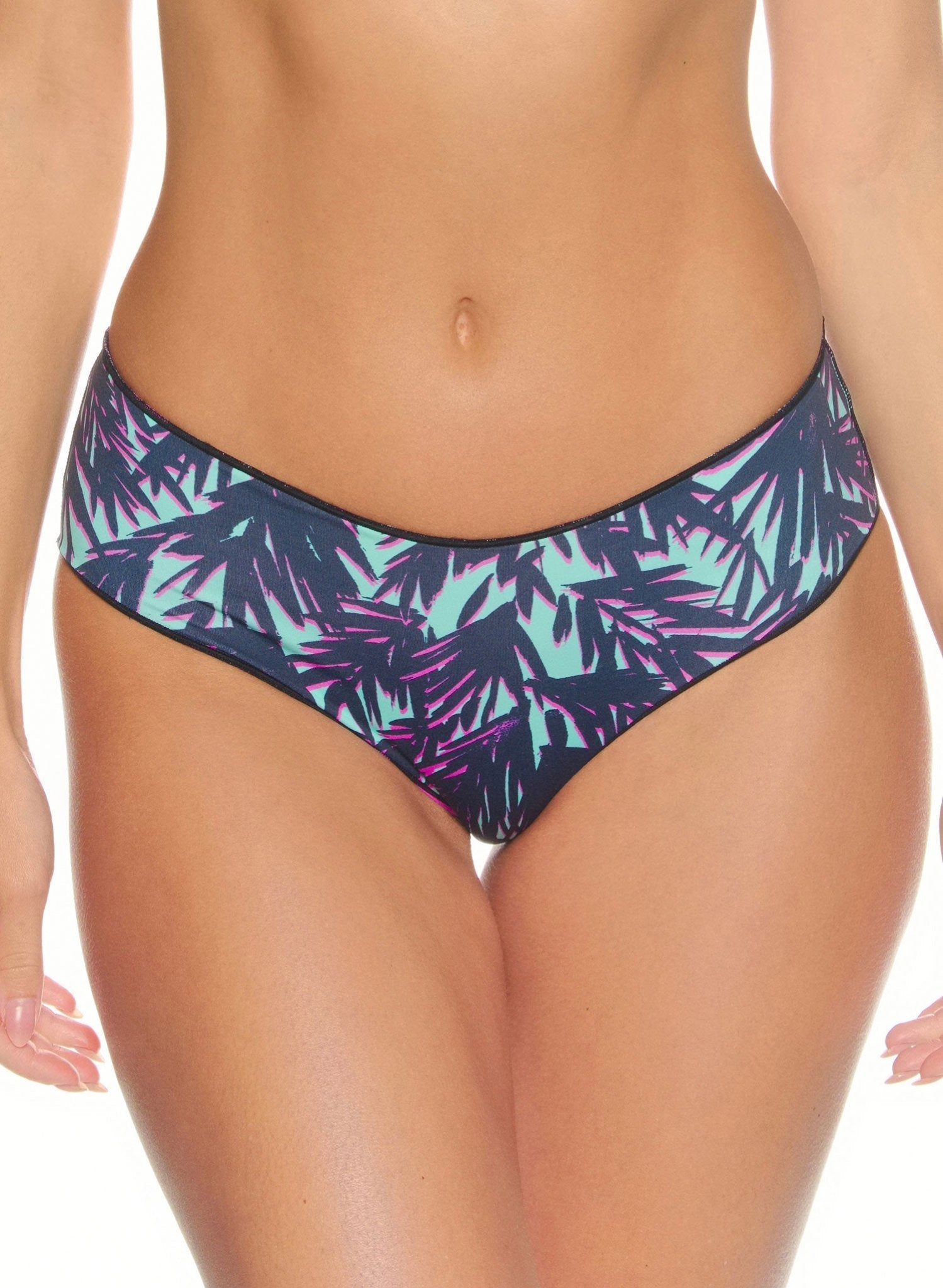 Riley Boy Short Bikini Bottom - Shady Beach Green Palm Leaf Print