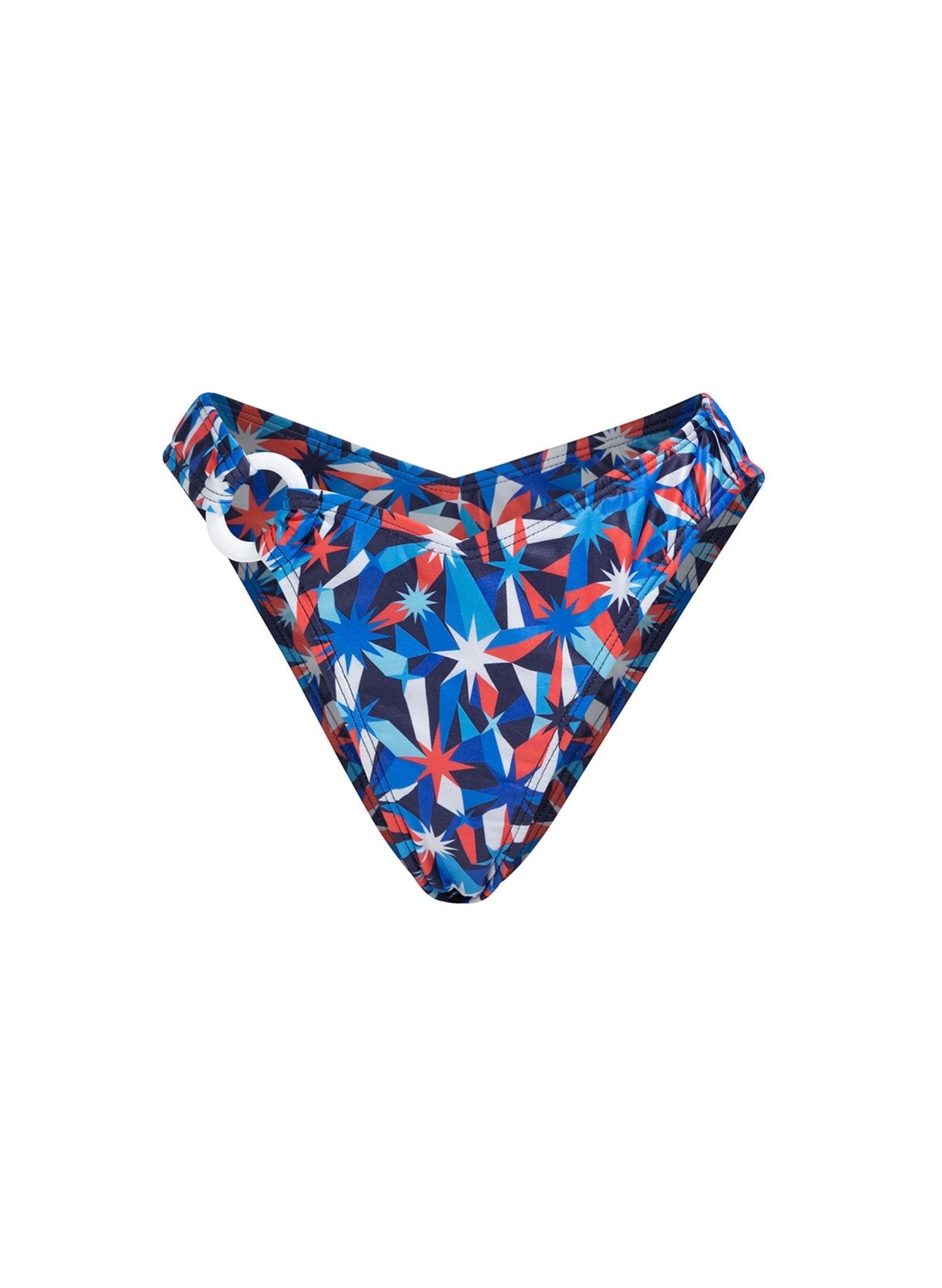Ringo High Cut Cheeky Bikini Bottoms - Red White & Blue Fireworks Print