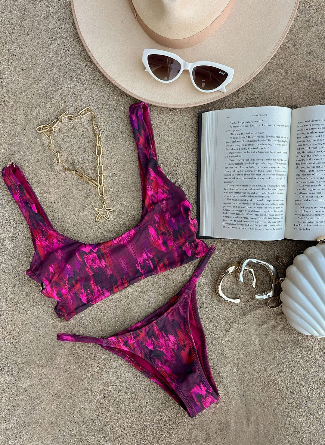 Rio High Hip String Bikini Bottom - Crimson Sunset Red Print