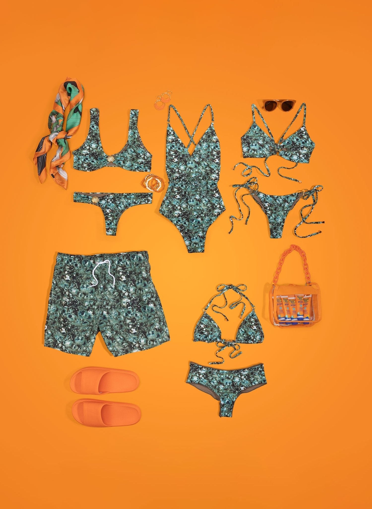 Joey Ring Side-Tie Bikini Bottom - Under The Sea Green Print