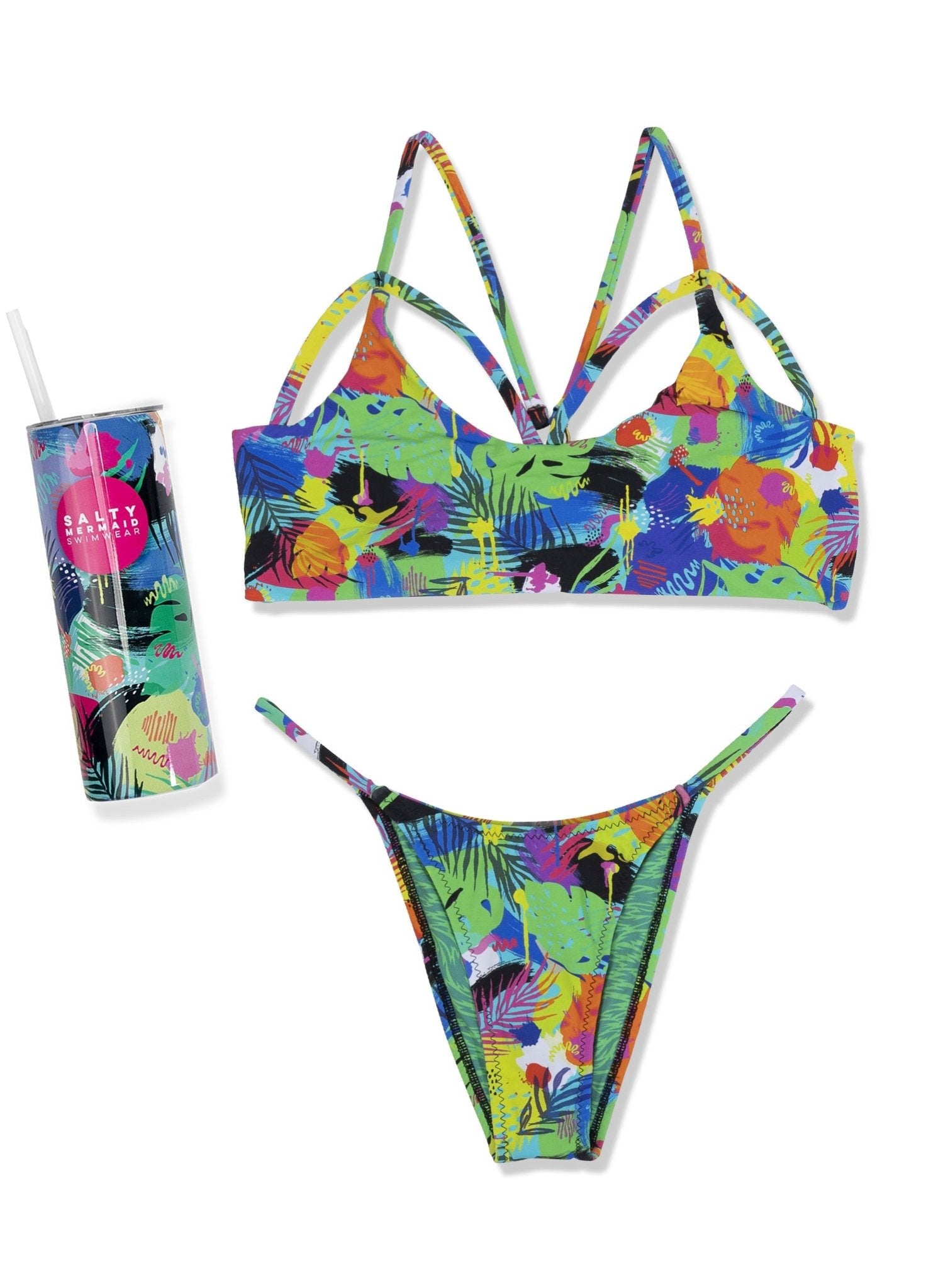 Sarah Sport Tank Bikini Top - Cannon Bomb Neon Graffiti Print