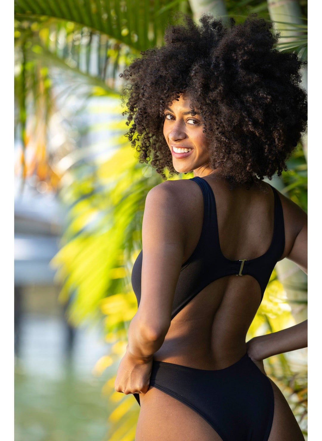 Stacey Front Knot Monokini Banded One Piece Swimsuit - My Private Jet Black / Multi-Shimmer