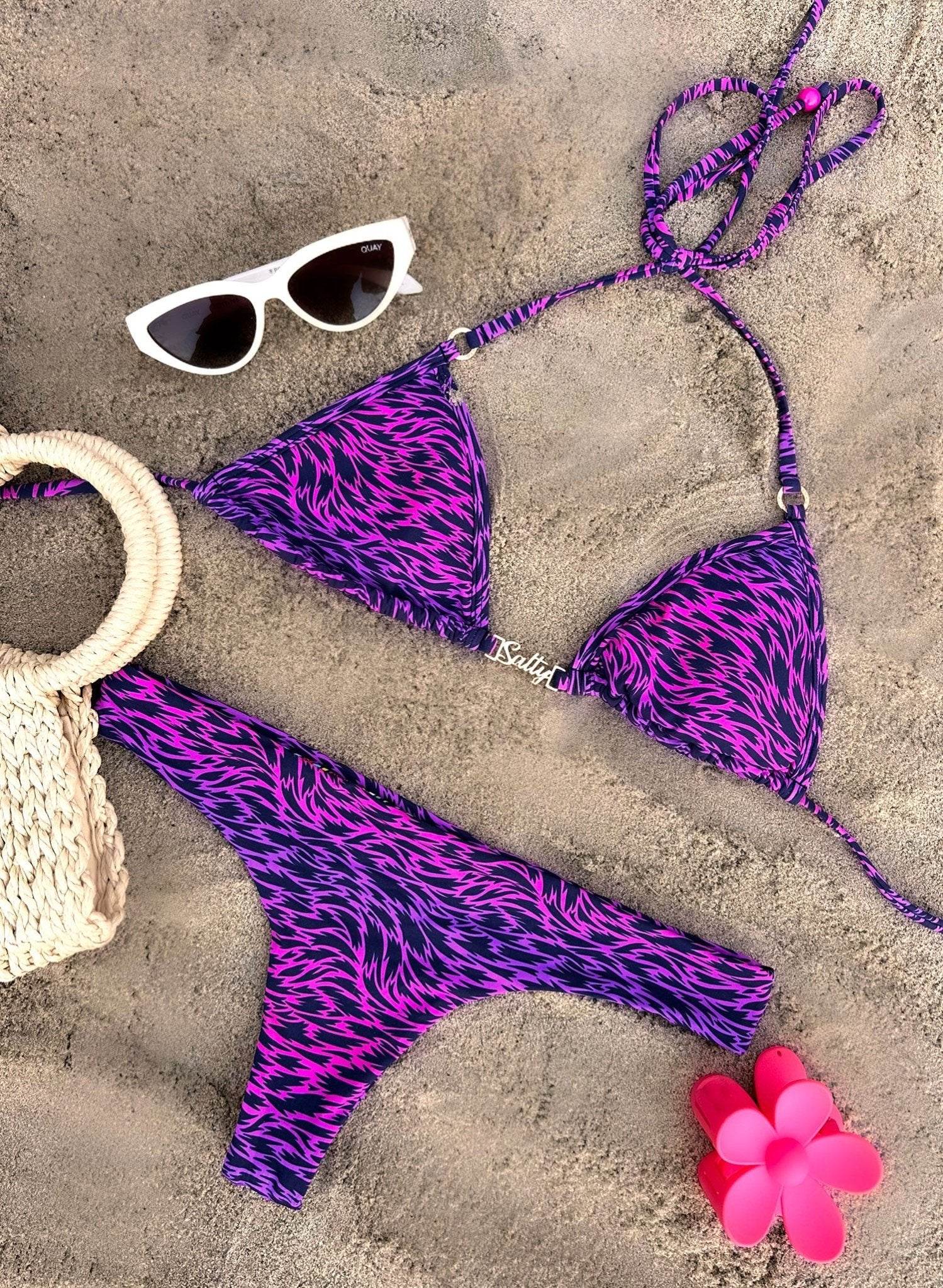 Tiffany Triangle Bikini Top - Point Break Purple Wave Print