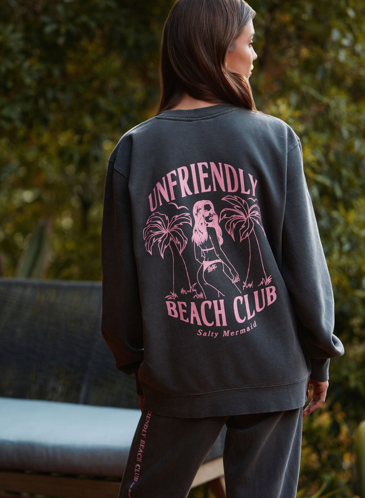 Unfriendly Beach Club  Grey/Pink Matching Sweatshirt